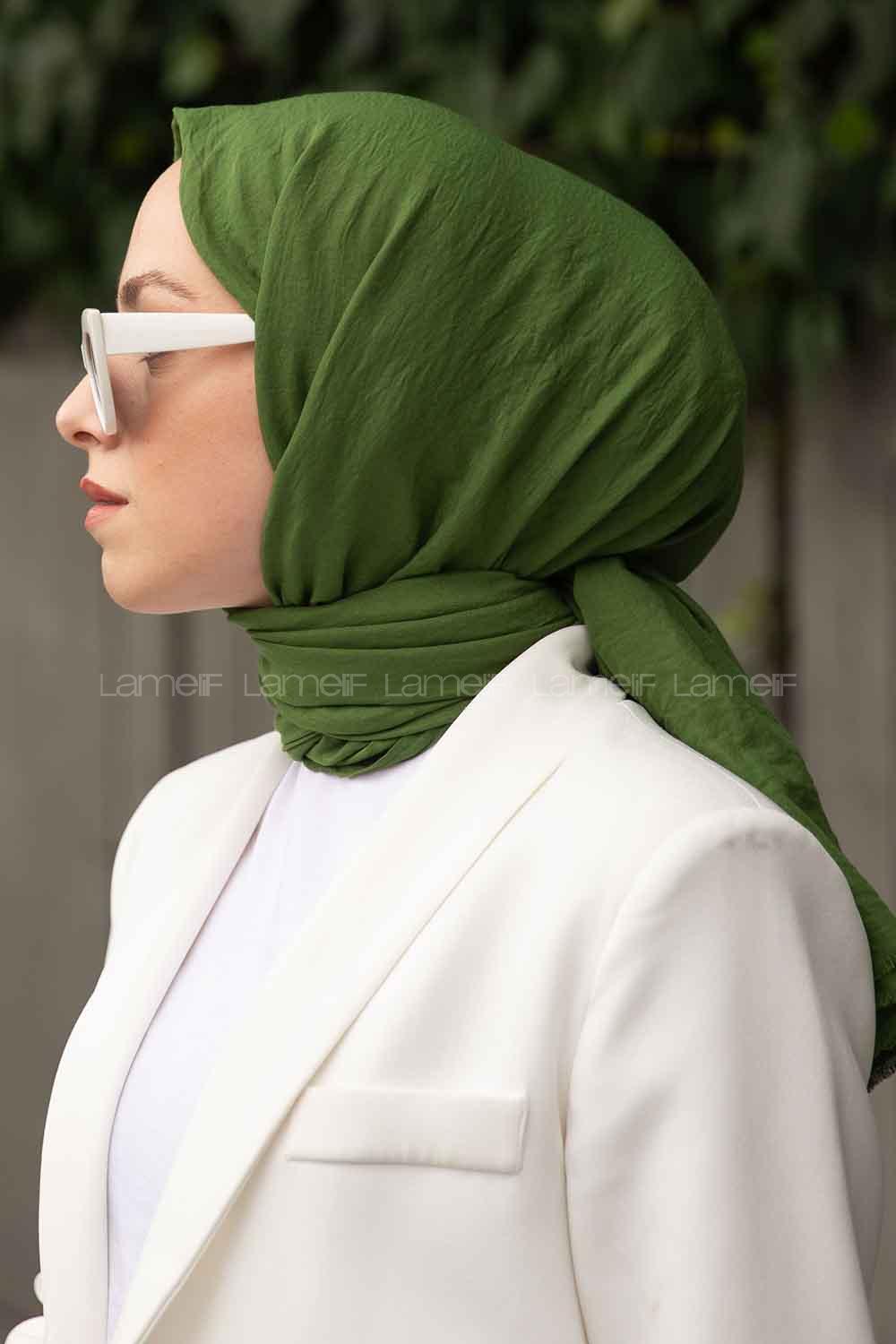 Nefti Green Cotton Fabric Viscose Fabric Straight Shawl