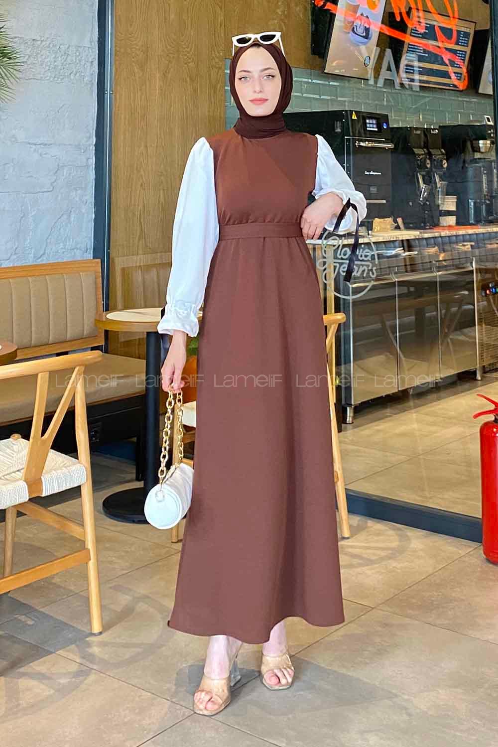 Bitter Brown Normal Neck Cotton Unprinted Dresess