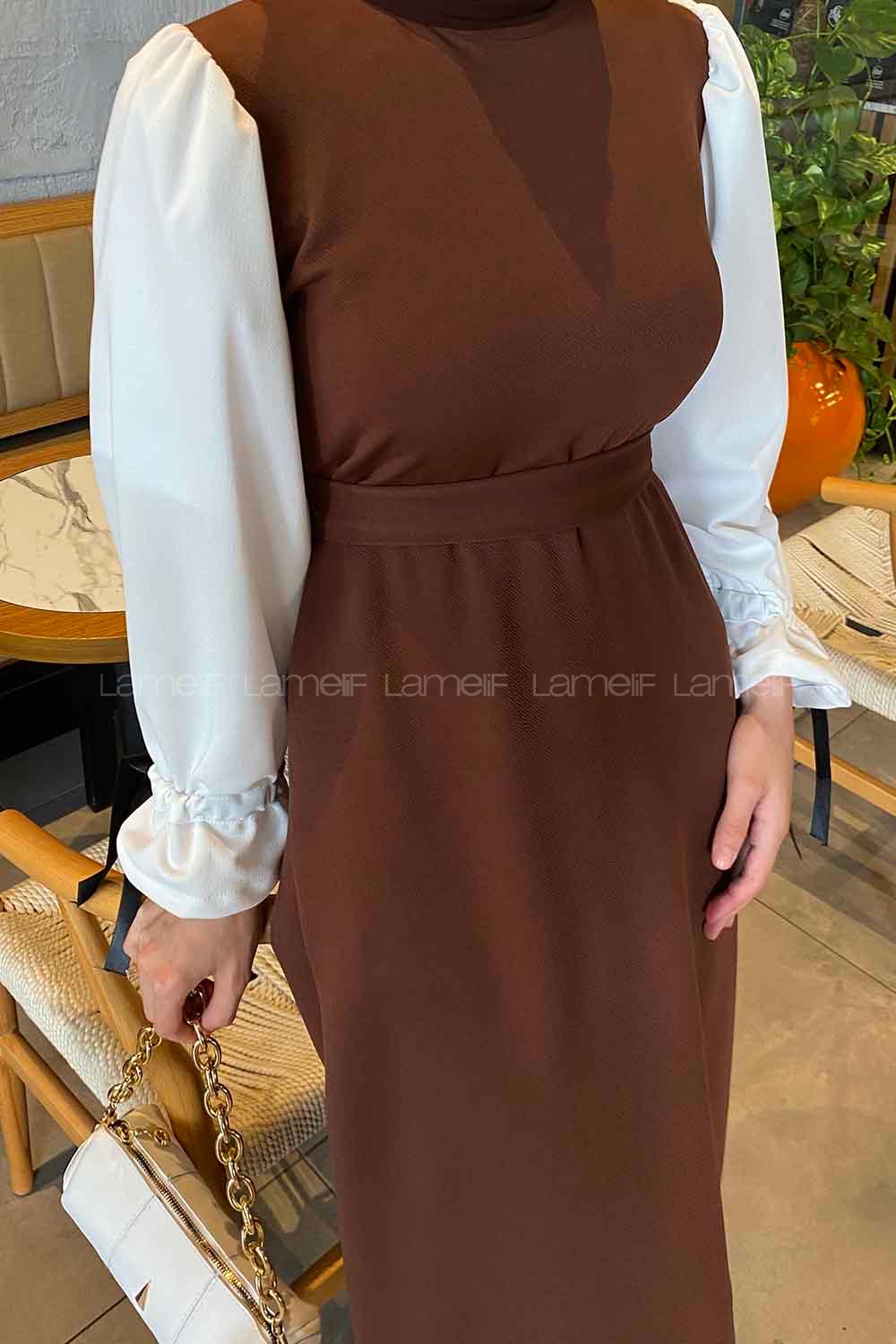 Bitter Brown Normal Neck Cotton Unprinted Dresess