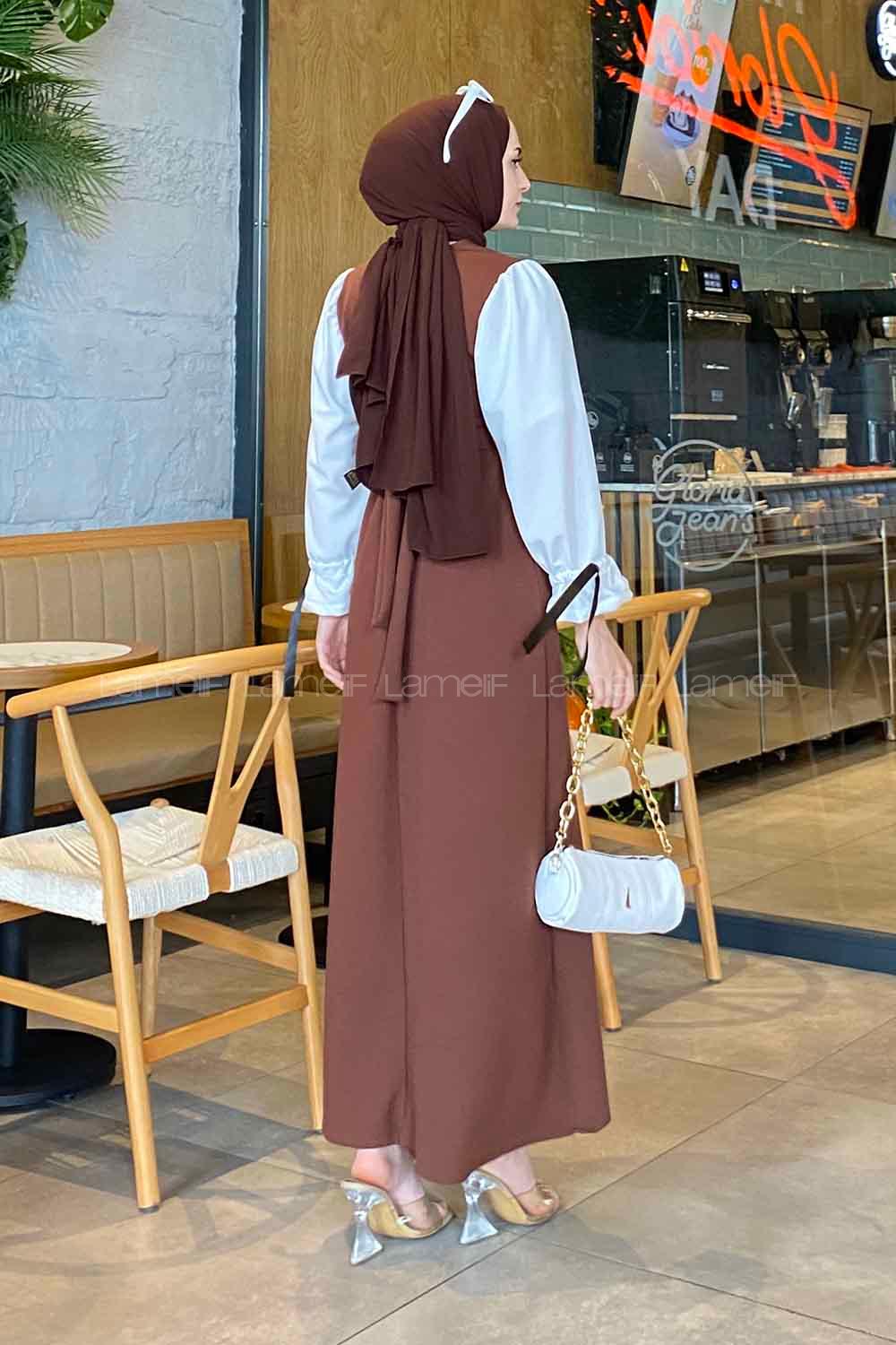 Bitter Brown Normal Neck Cotton Unprinted Dresess