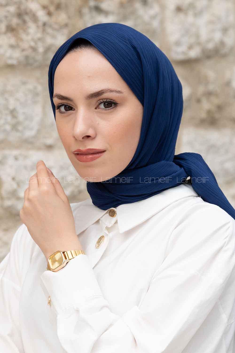 Midnight Blue Cotton Fabric Striped Shawl