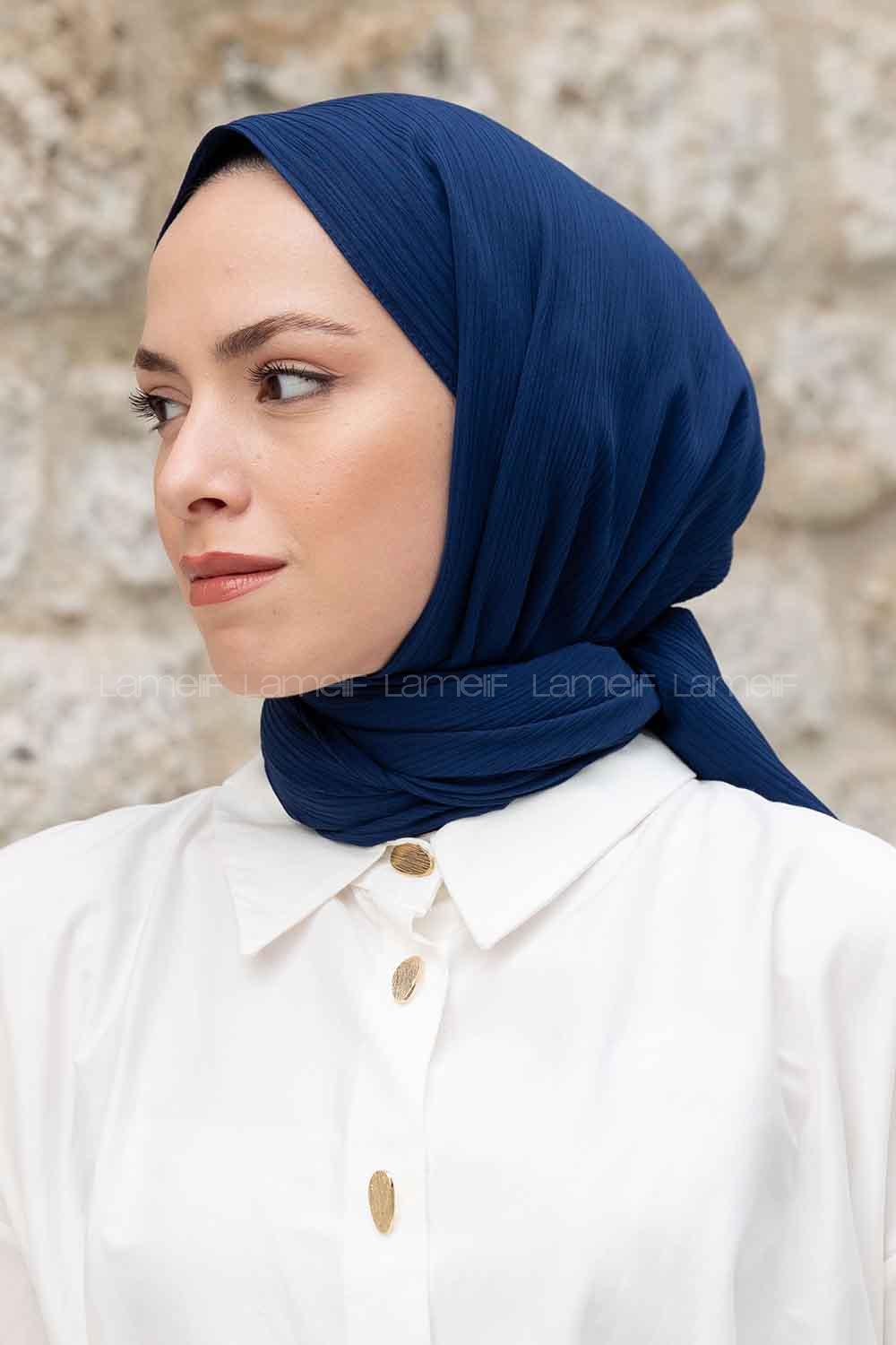 Midnight Blue Cotton Fabric Striped Shawl