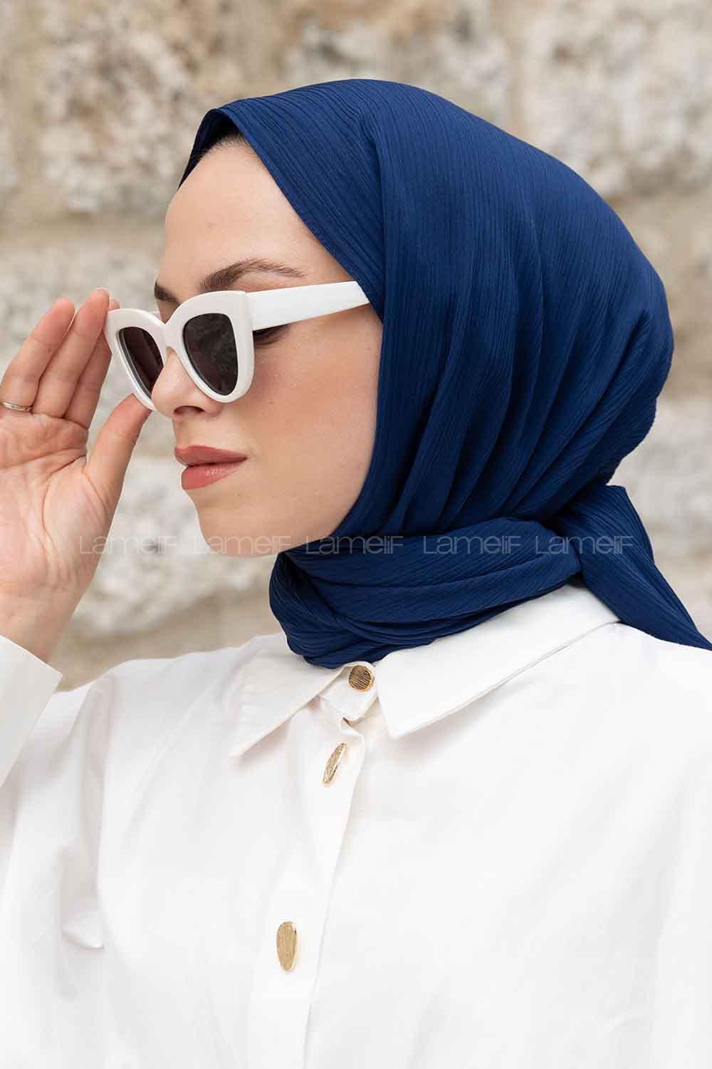 Midnight Blue Cotton Fabric Striped Shawl