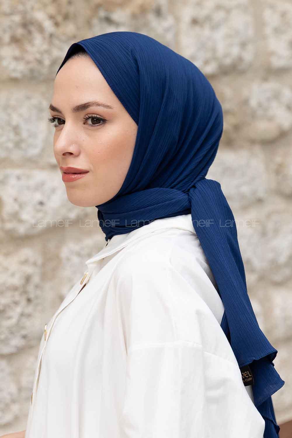 Midnight Blue Cotton Fabric Striped Shawl