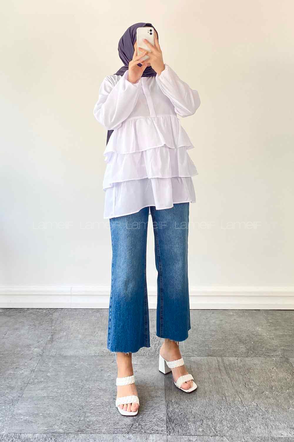 White Mandarin Collar Linen Cotton Fabric Unprinted Tunic