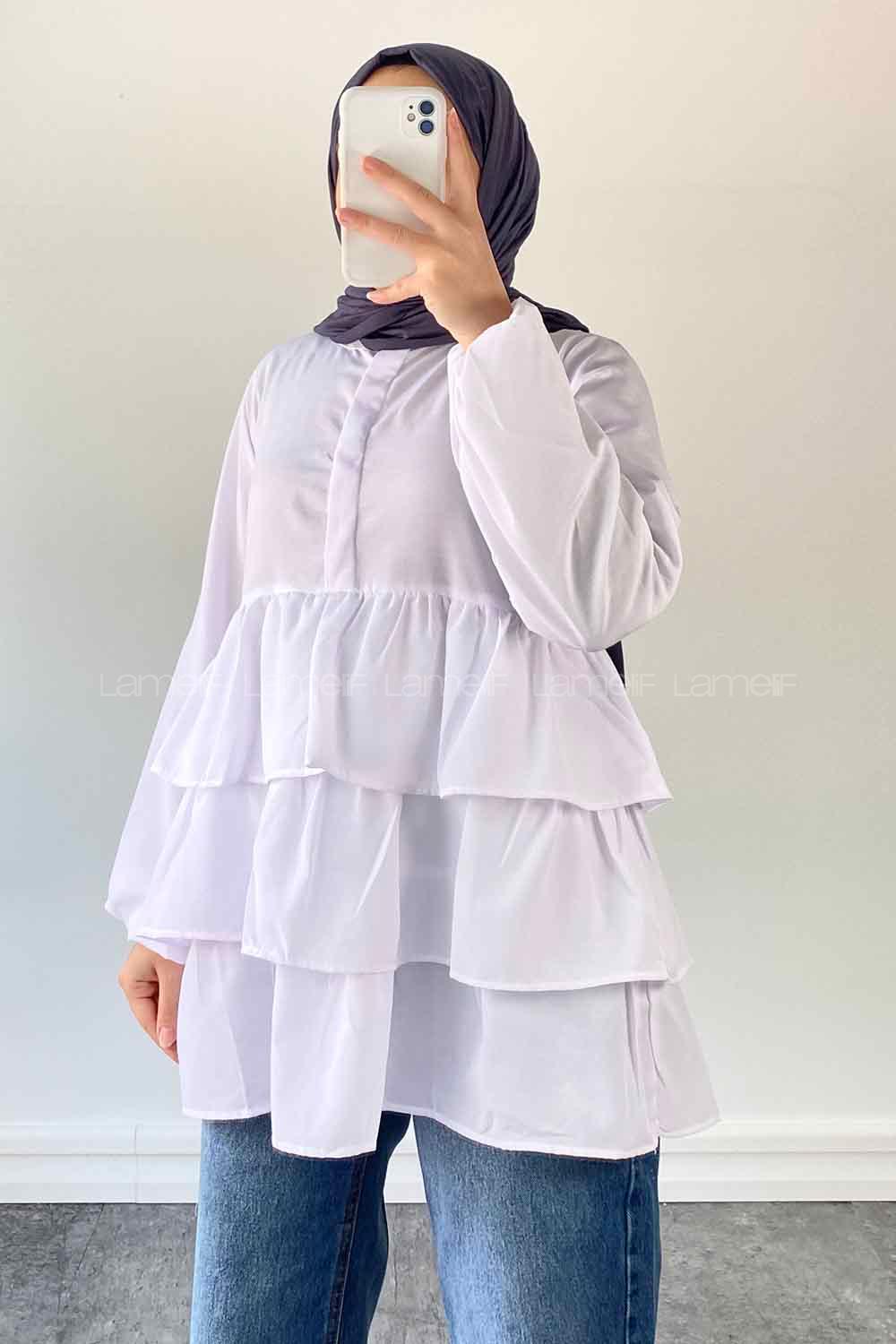 White Mandarin Collar Linen Cotton Fabric Unprinted Tunic