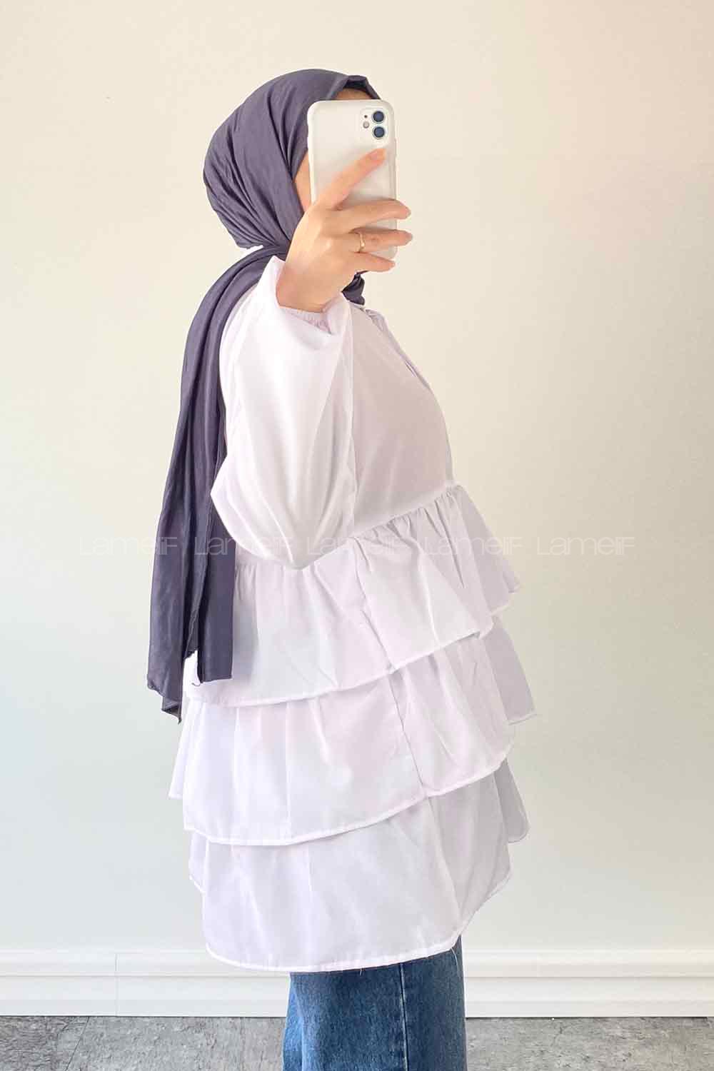 White Mandarin Collar Linen Cotton Fabric Unprinted Tunic