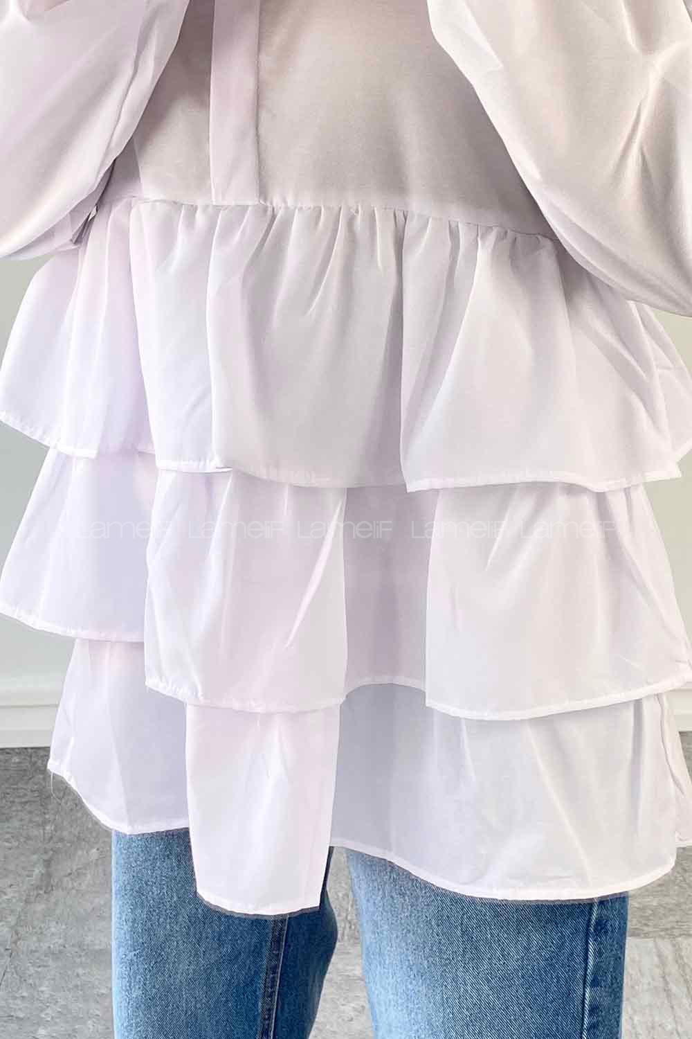 White Mandarin Collar Linen Cotton Fabric Unprinted Tunic