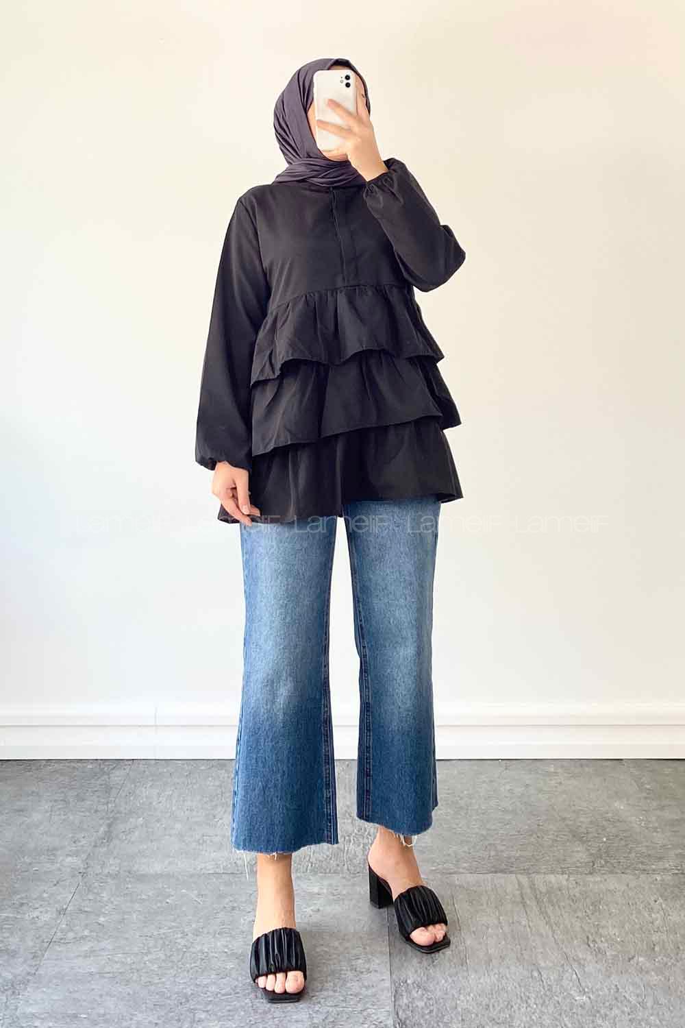 Black Mandarin Collar Linen Cotton Fabric Unprinted Tunic