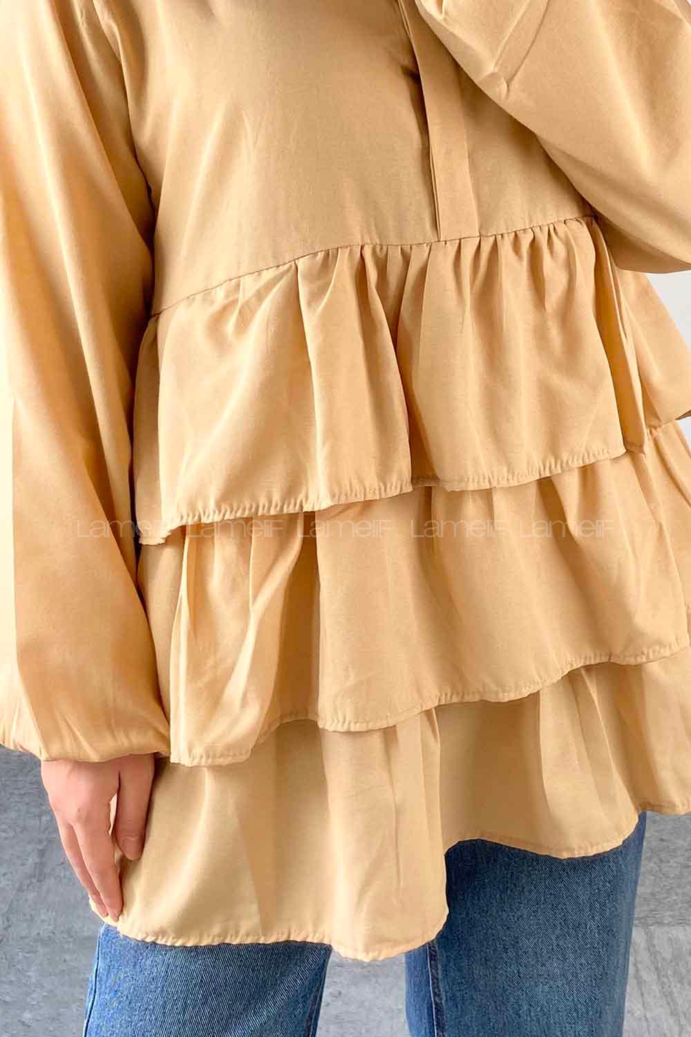 Brown With Milk Mandarin Collar Linen Cotton Fabric Unprinted Tunic