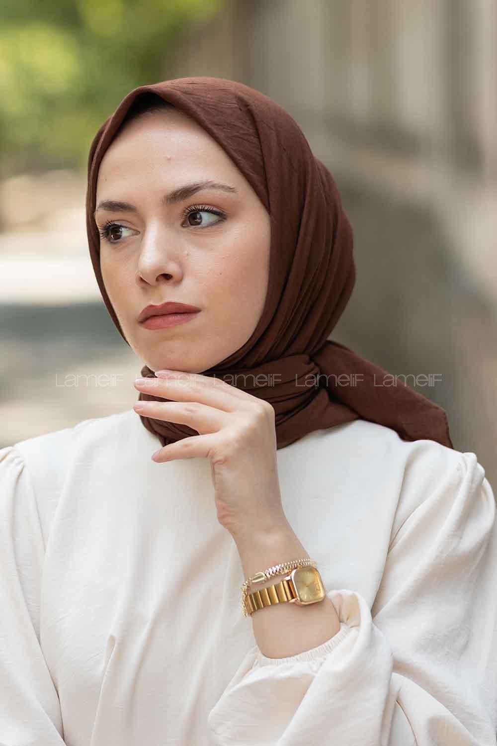 Lamelif Soft Touch Eşarp Kahverengi