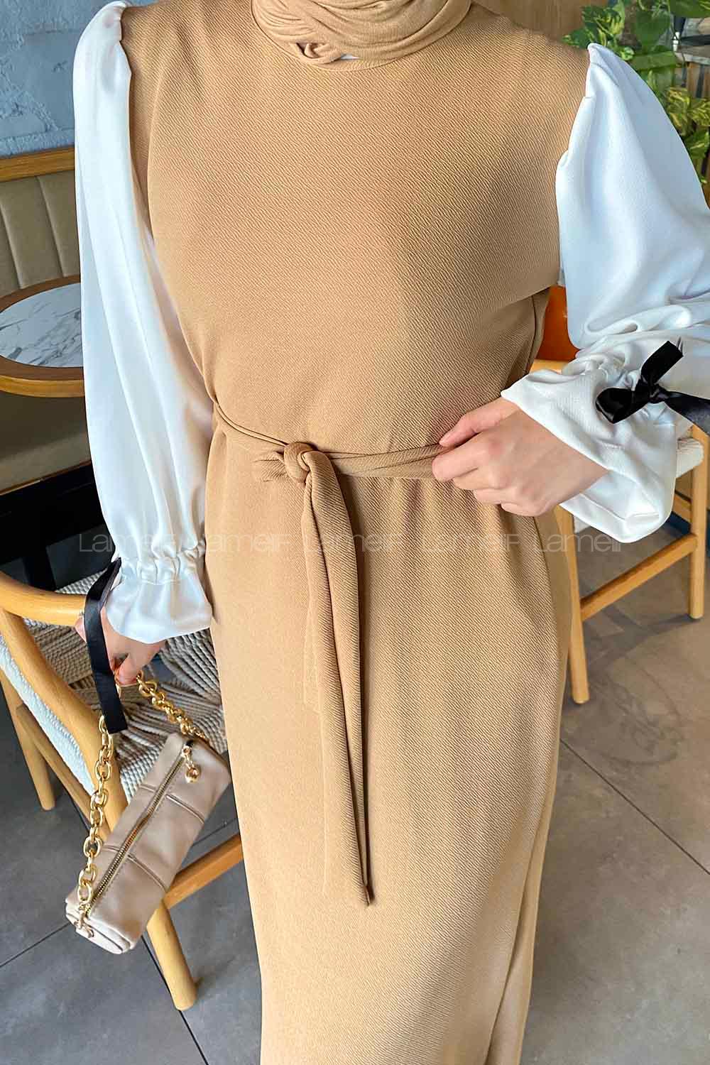 Brown With Milk Normal Neck Cotton Unprinted Dresess