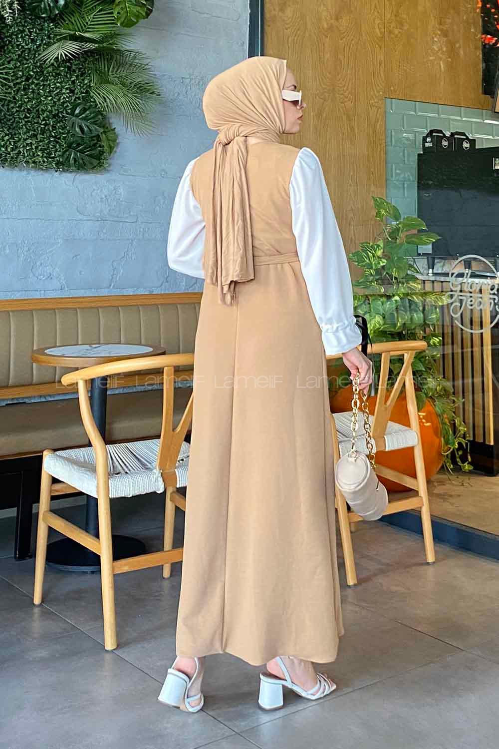 Brown With Milk Normal Neck Cotton Unprinted Dresess