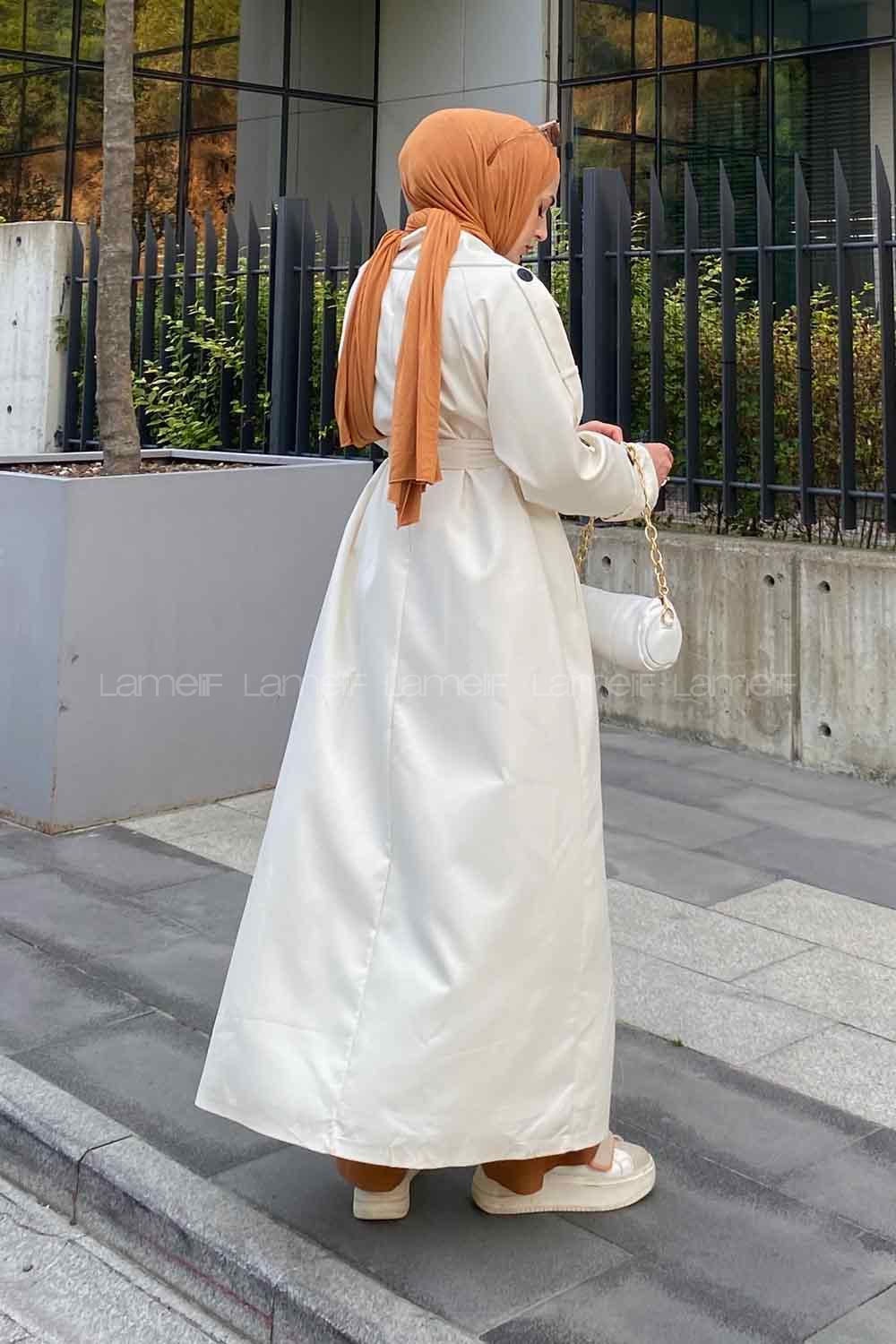 Lamelif Against Omuz Apoletli Trençkot Krem