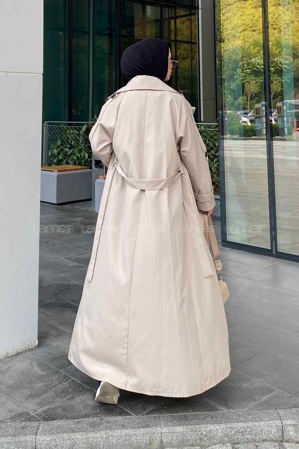 Stone Long Arm Belted Cotton Trench Coat