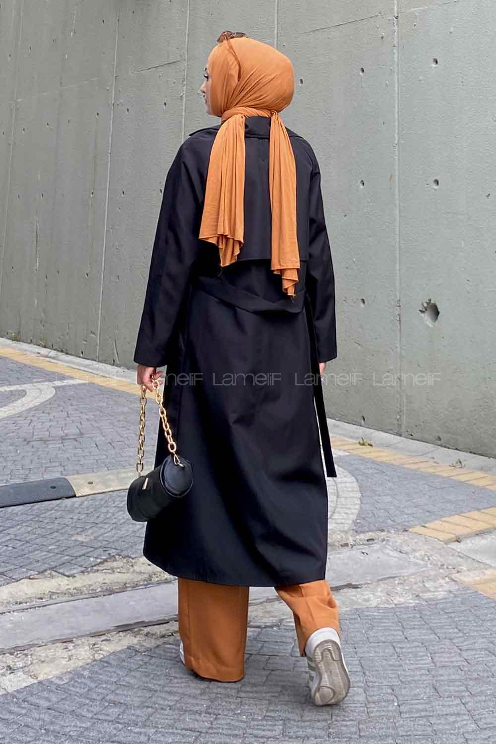 Lamelif Hector Çentik Yakalı Trençkot Siyah