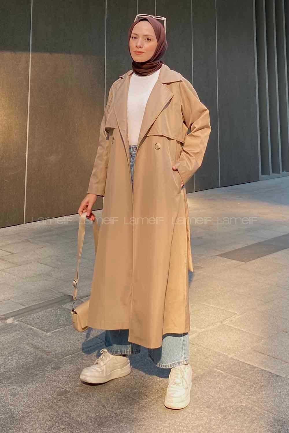 Lamelif Hector Çentik Yakalı Trençkot Vizonrengi