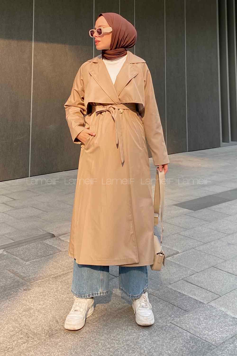 Lamelif Hector Çentik Yakalı Trençkot Vizonrengi