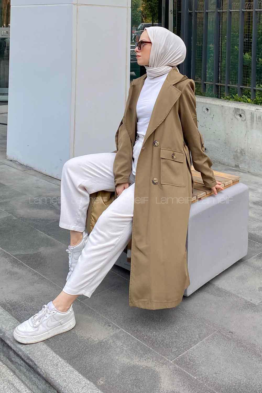 Lamelif Pelican Ön Düğmeli Trençkot Haki