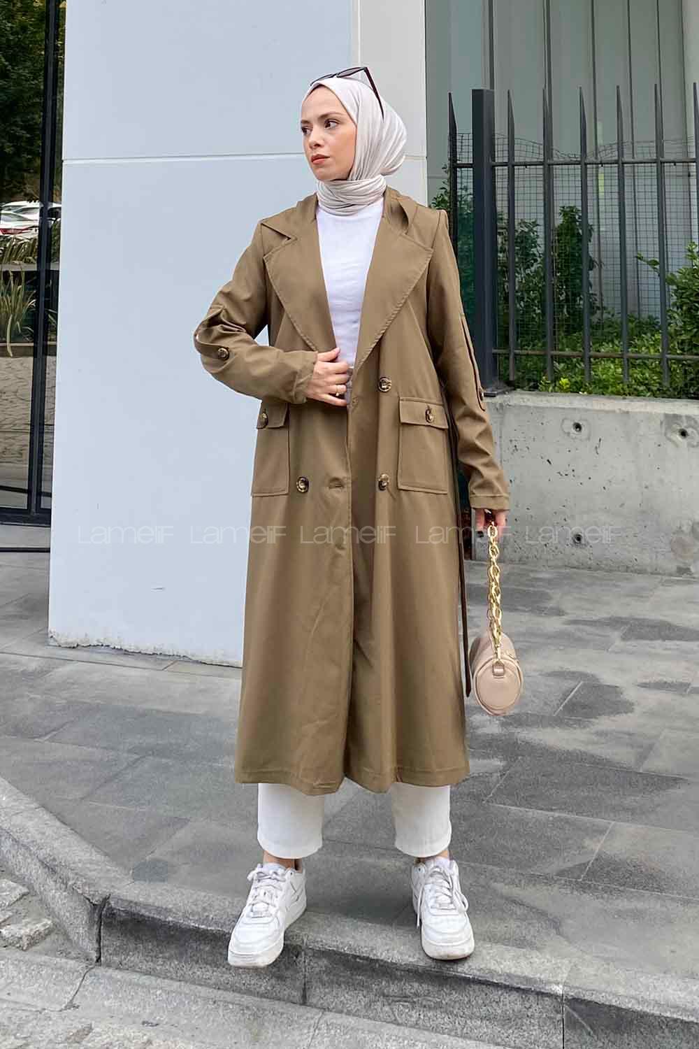 Lamelif Pelican Ön Düğmeli Trençkot Haki