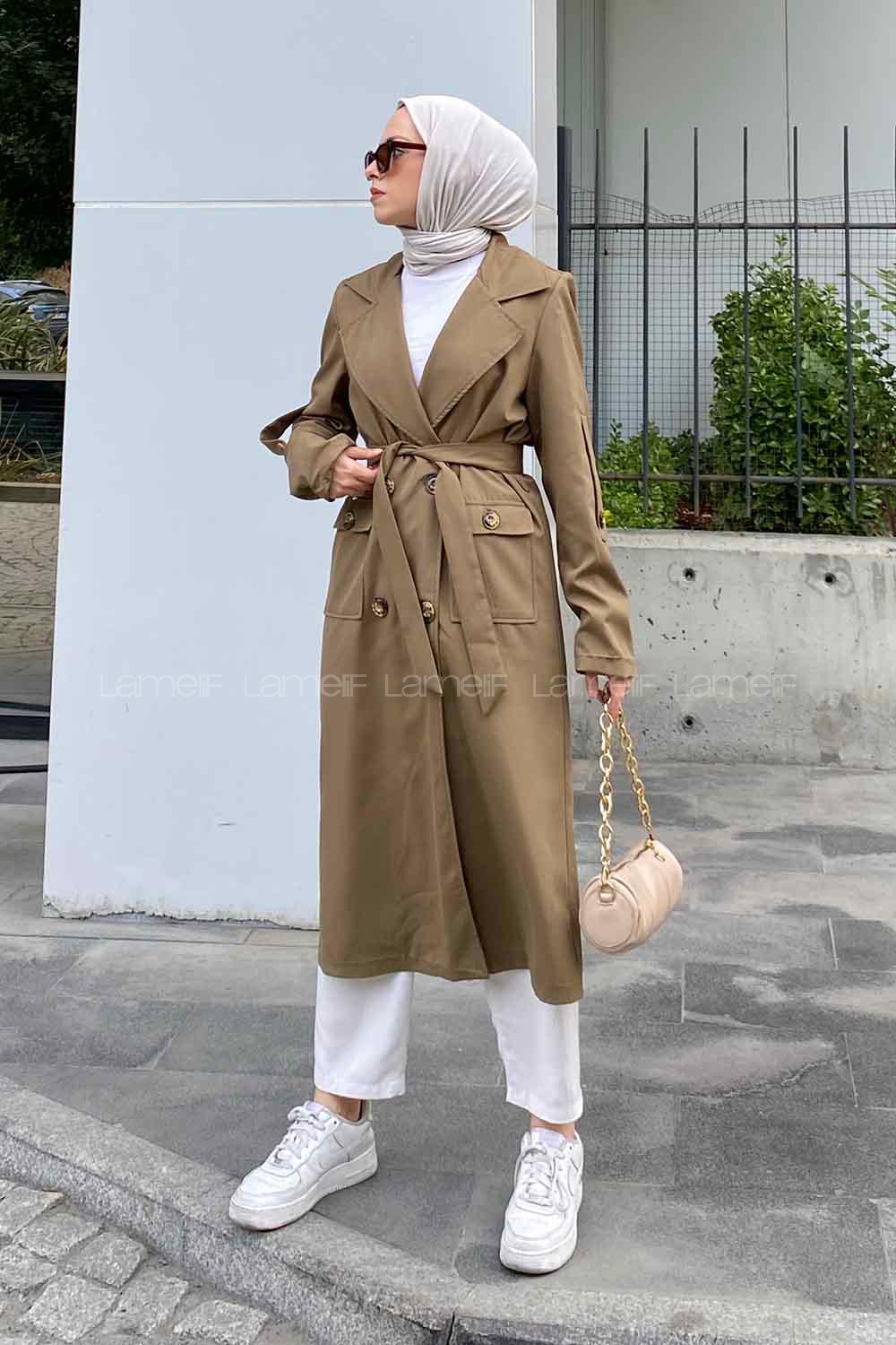 Lamelif Pelican Ön Düğmeli Trençkot Haki