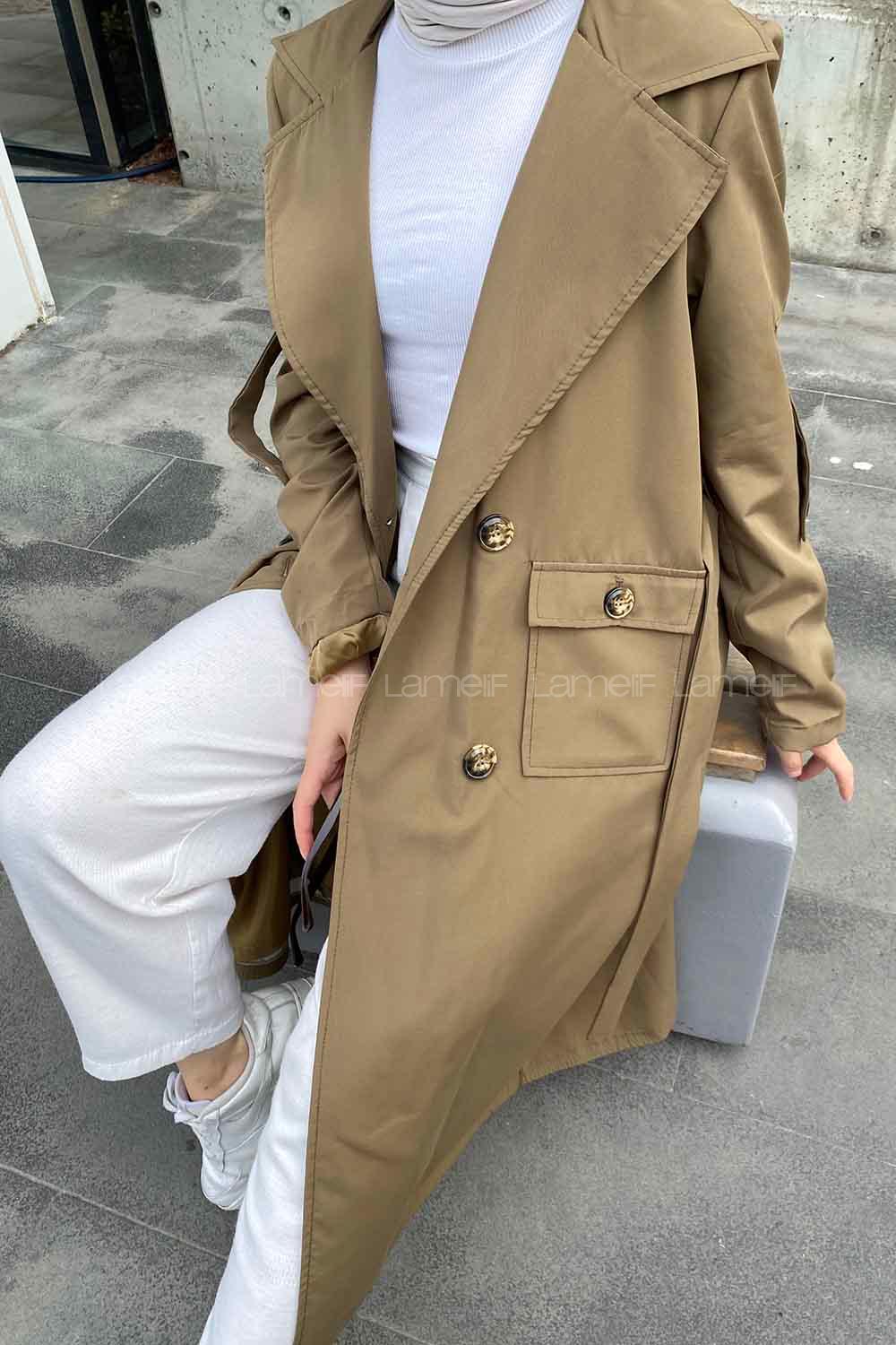 Lamelif Pelican Ön Düğmeli Trençkot Haki