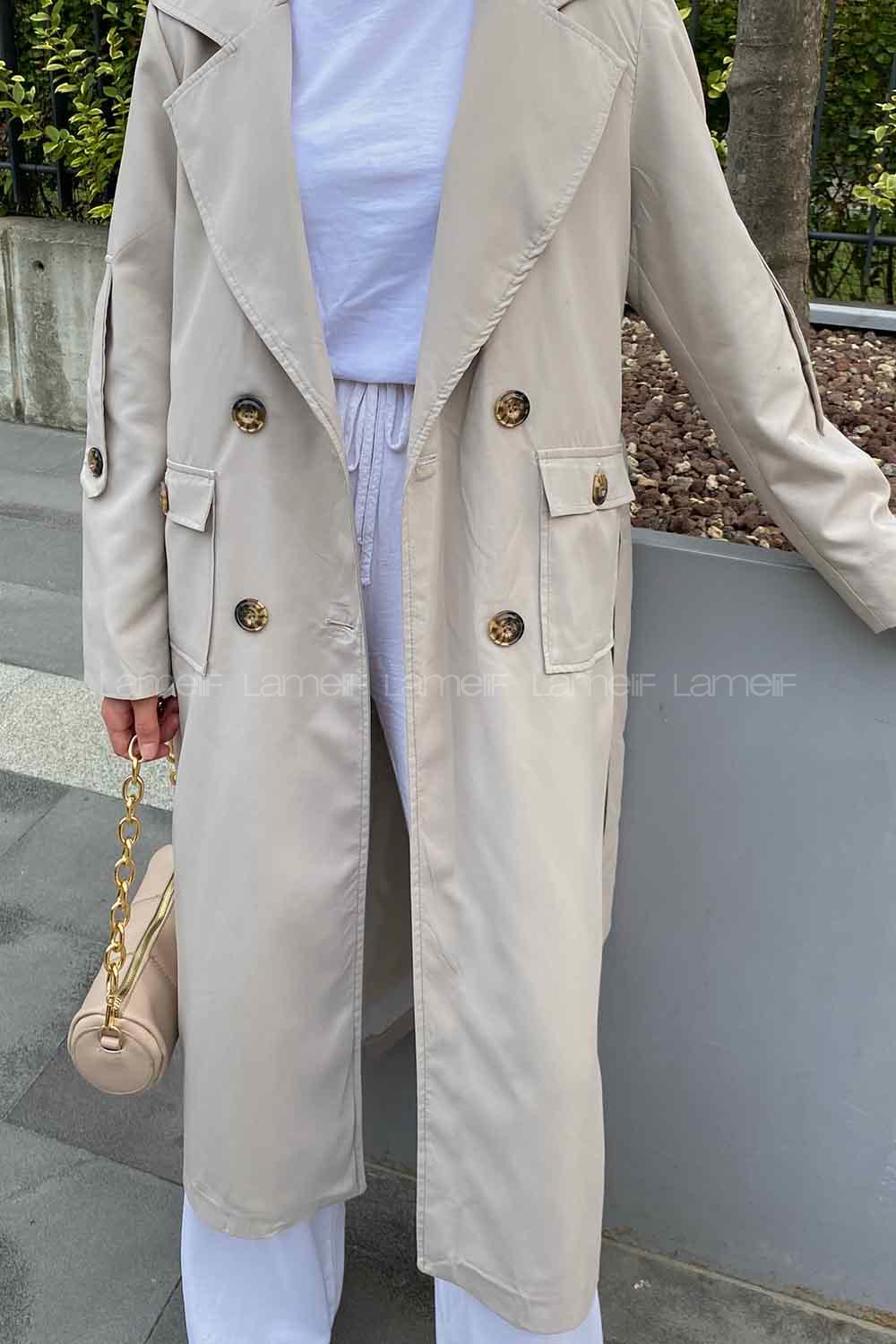 Stone Long Arm Cotton Trench Coat