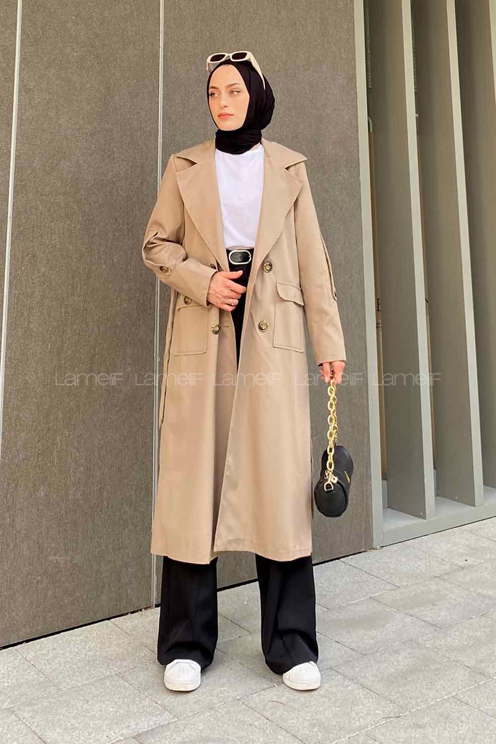 Lamelif Pelican Ön Düğmeli Trençkot Vizonrengi