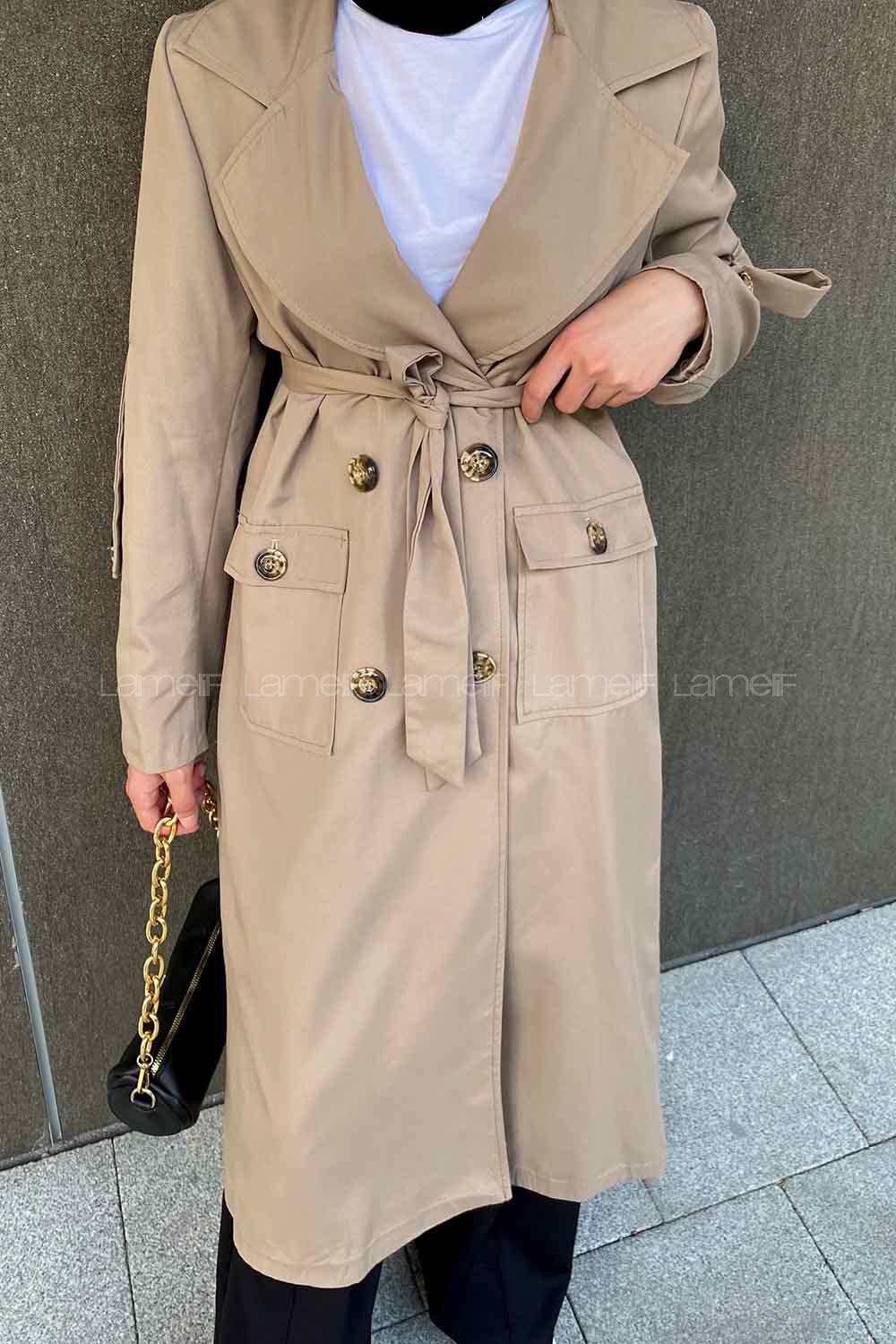 Lamelif Pelican Ön Düğmeli Trençkot Vizonrengi