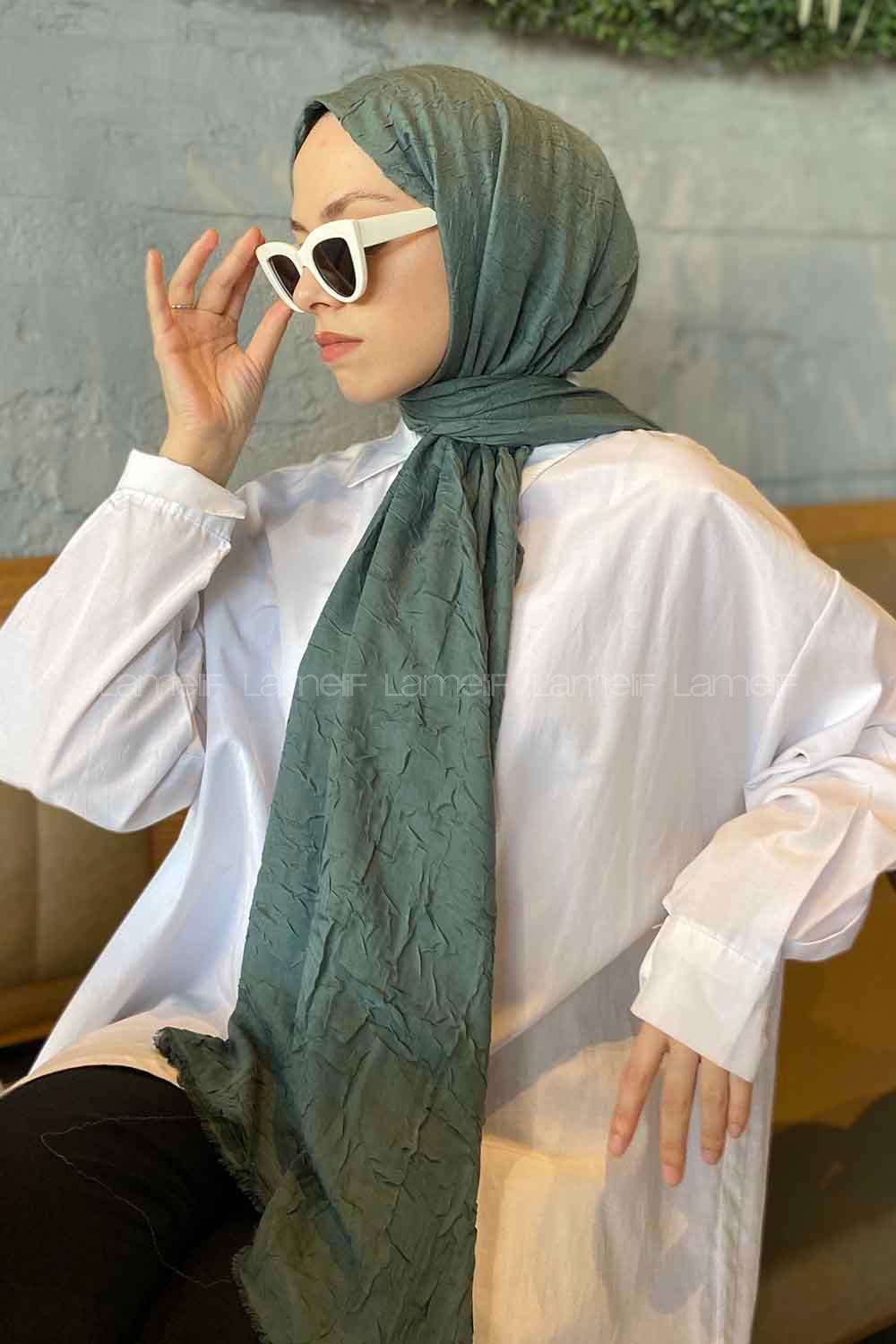 Nefti Green Yellow Cotton Fabric Straight Shawl