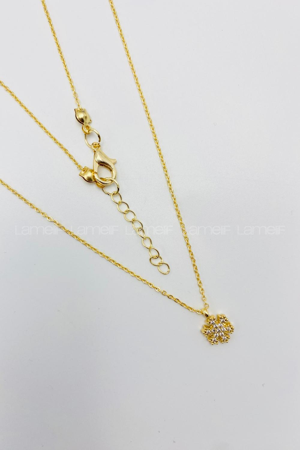 Lamelif Gold Beyaz Kar Tanesi Detaylı Zirkon Kolye