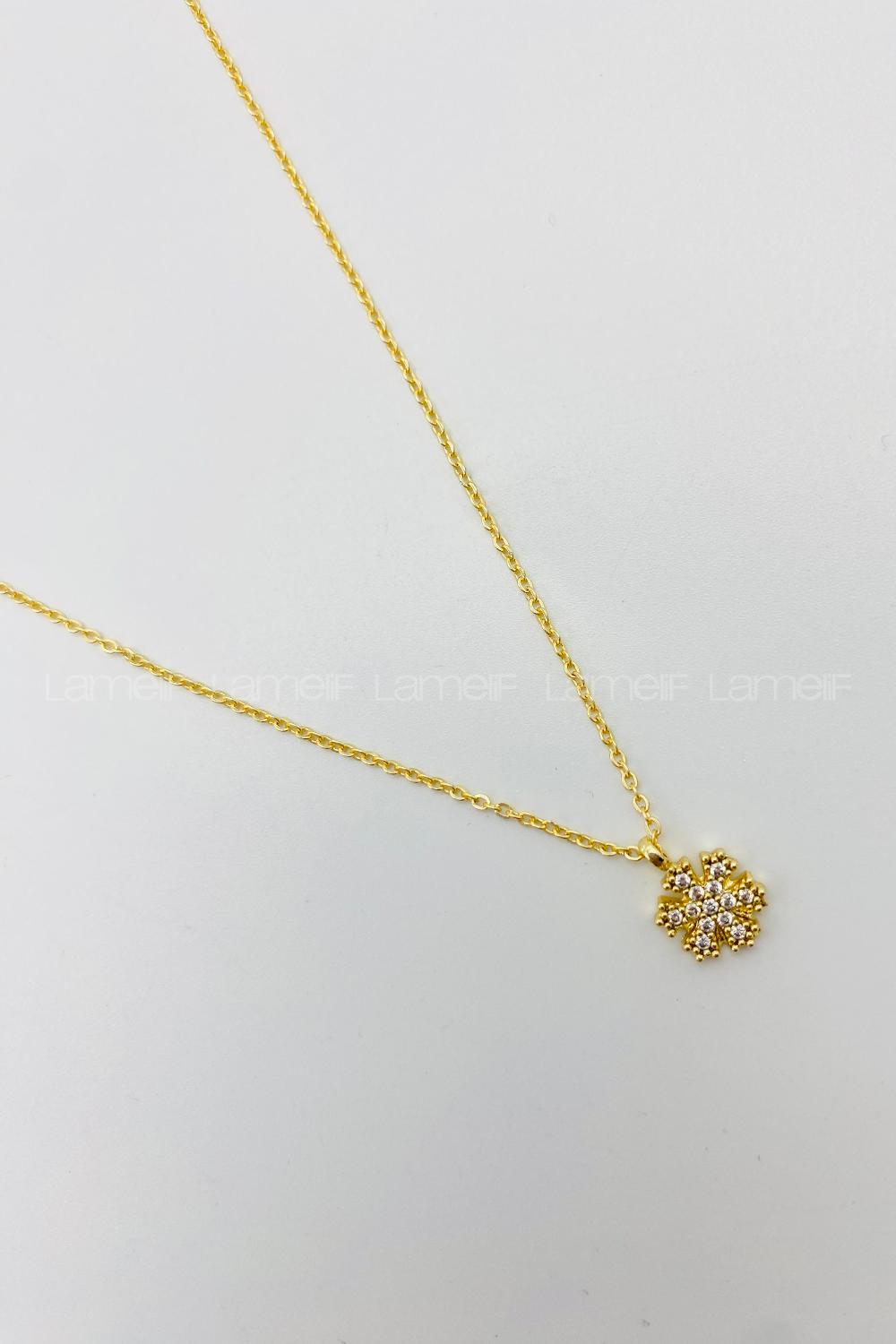 Lamelif Gold Beyaz Kar Tanesi Detaylı Zirkon Kolye