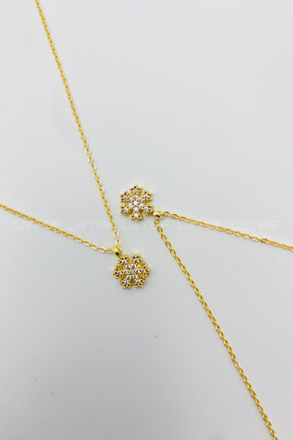 Lamelif Gold Beyaz Kar Tanesi Detaylı Zirkon Kolye