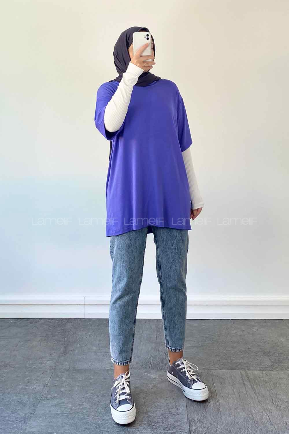 Lilac Medium Crew Neck Short Arm Combed Fabric Unprinted T-shirt