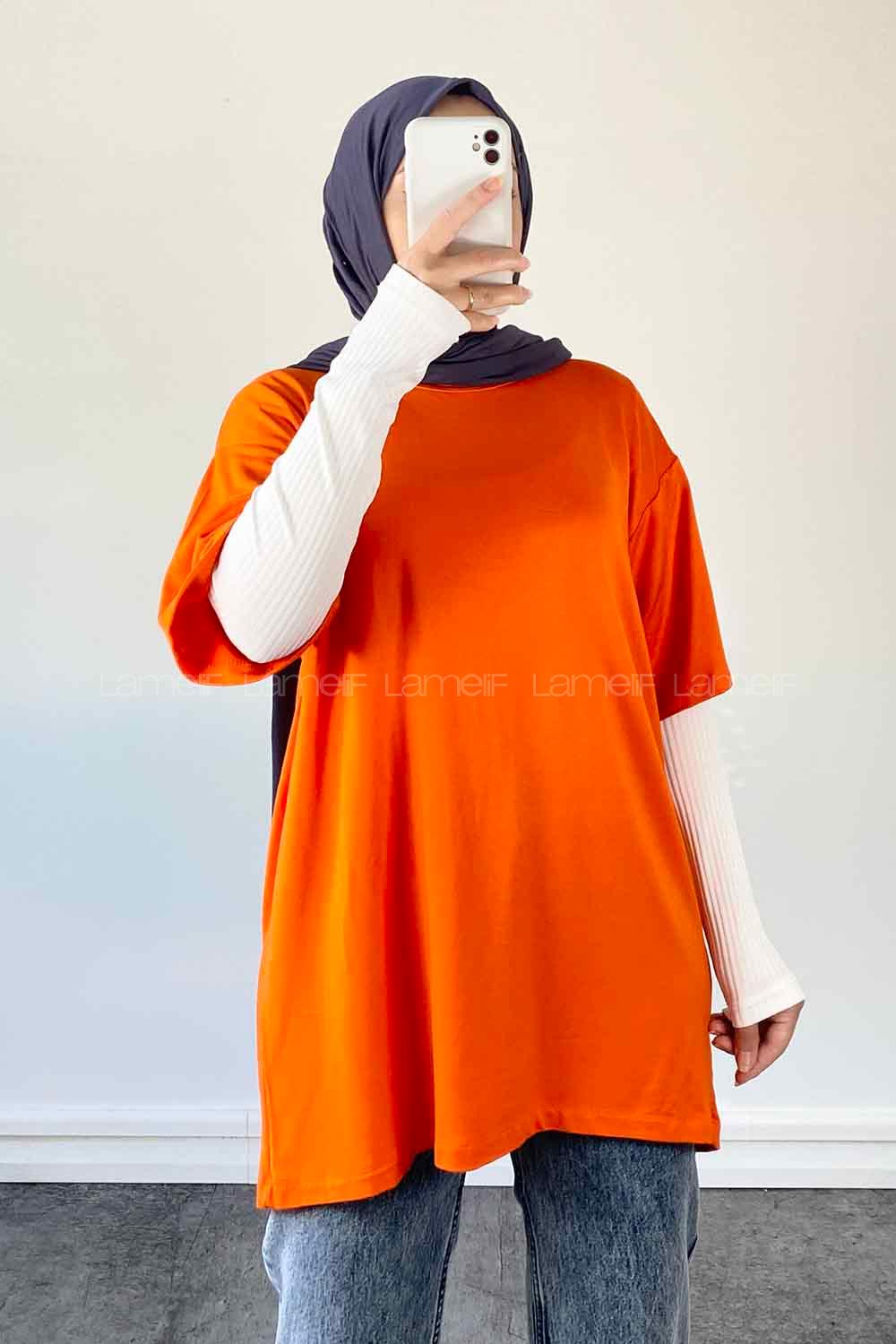 Orange Medium Crew Neck Short Arm Combed Fabric Unprinted T-shirt