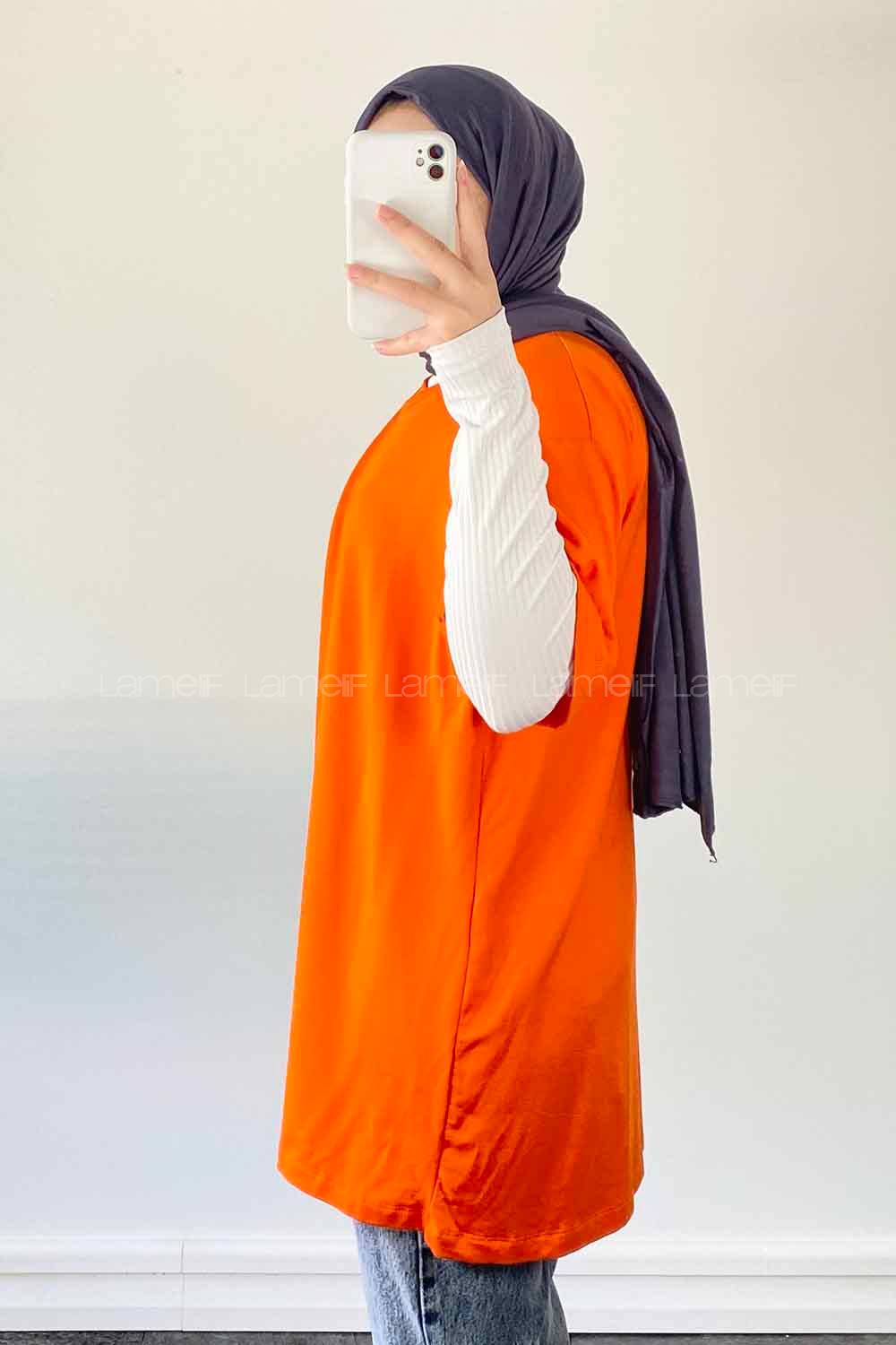 Orange Medium Crew Neck Short Arm Combed Fabric Unprinted T-shirt