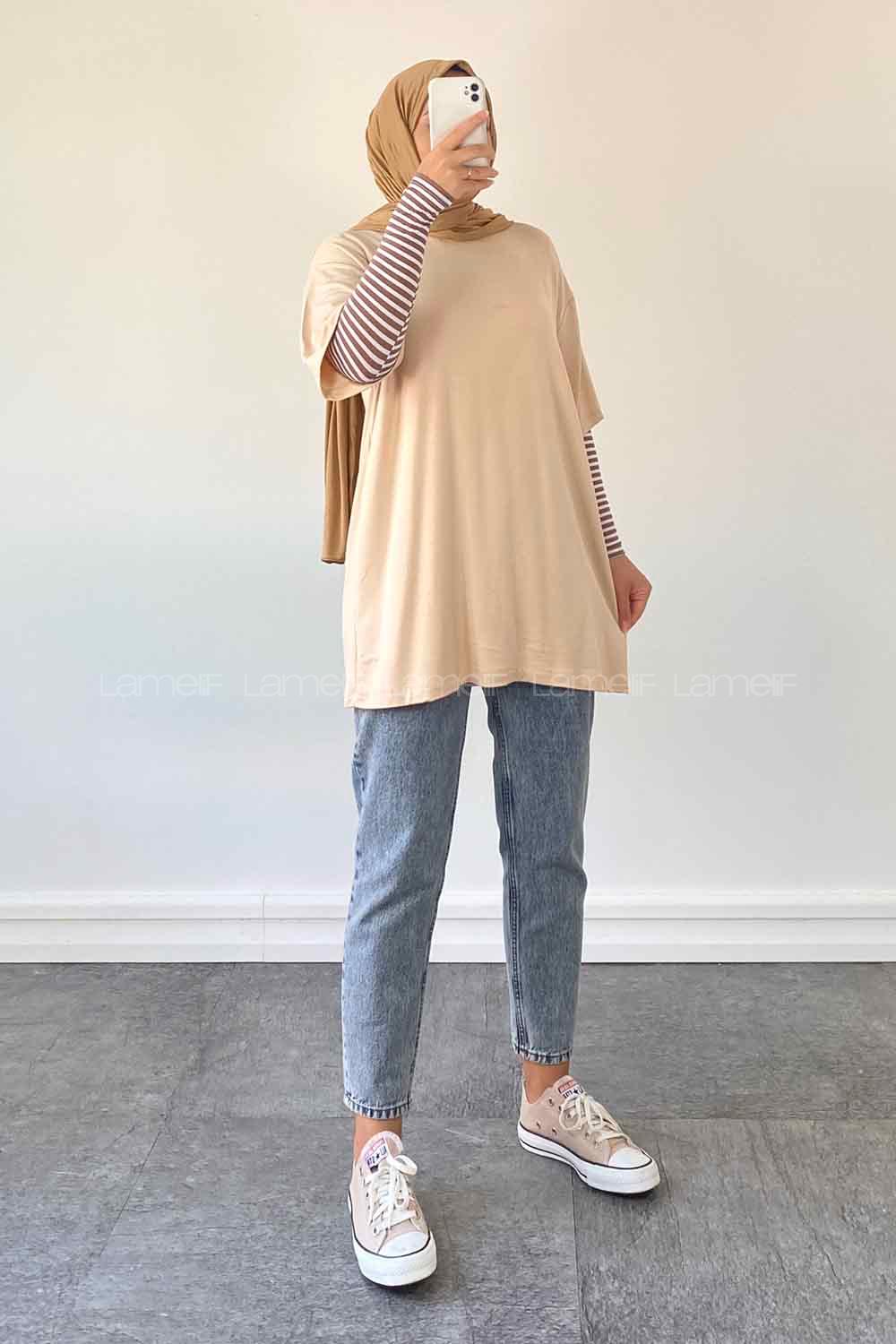 Lamelif Gratuit Düz Penye Taş rengi