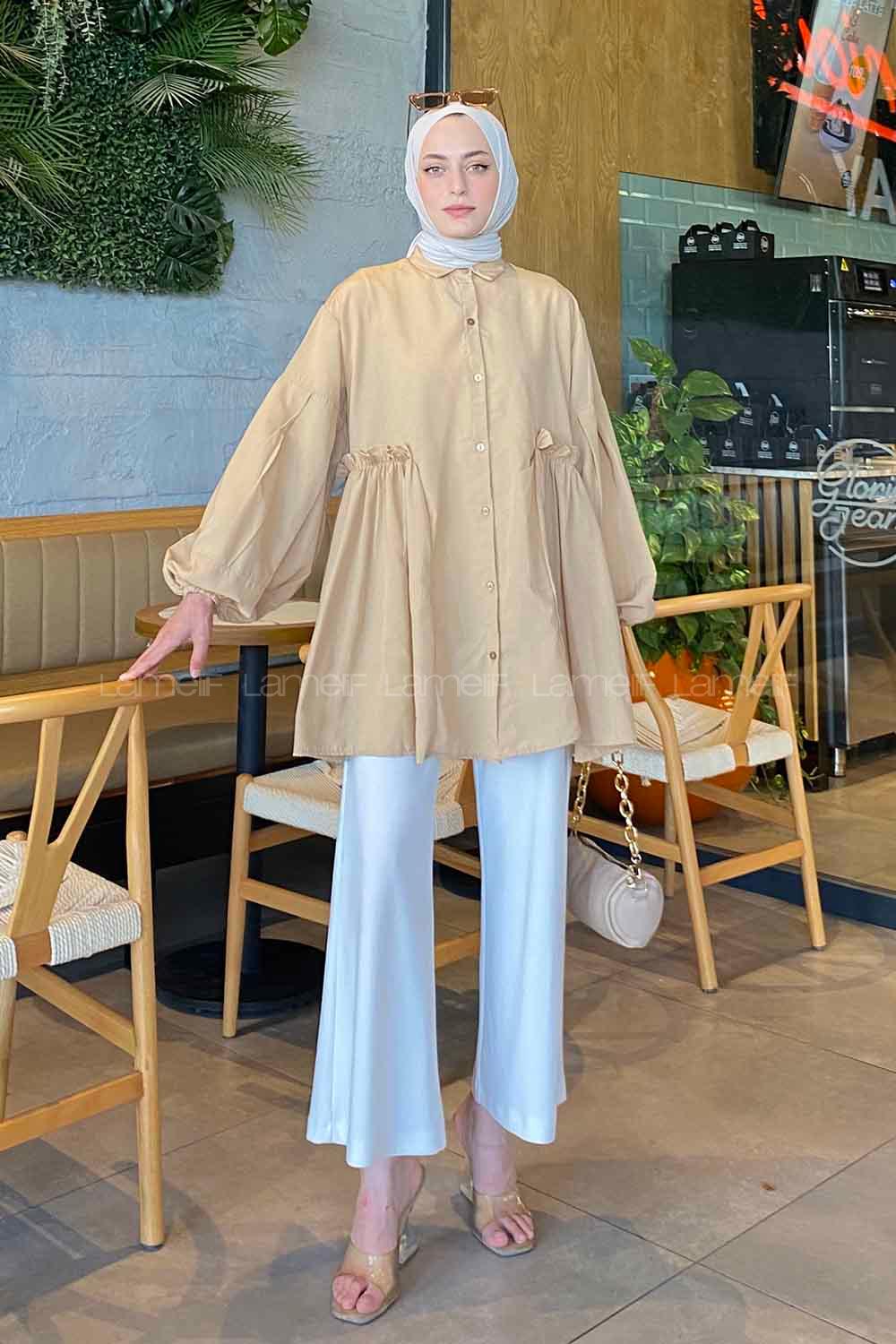 Lamelif Lopez Balon Kol Tunik Sütlü Kahve