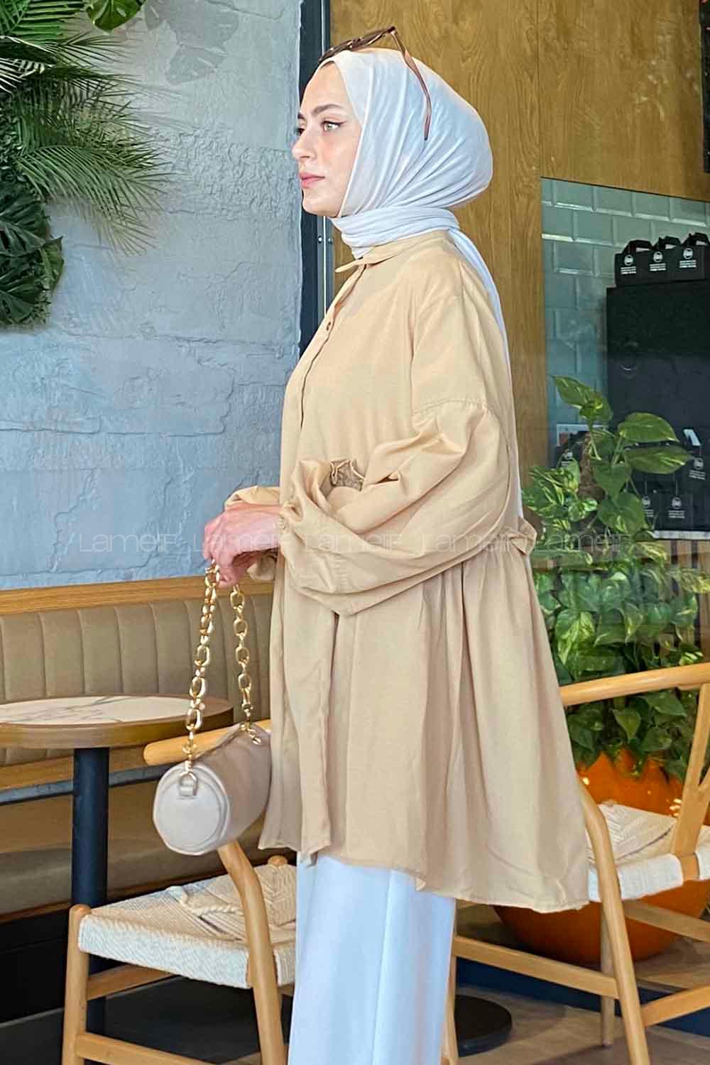 Lamelif Lopez Balon Kol Tunik Sütlü Kahve