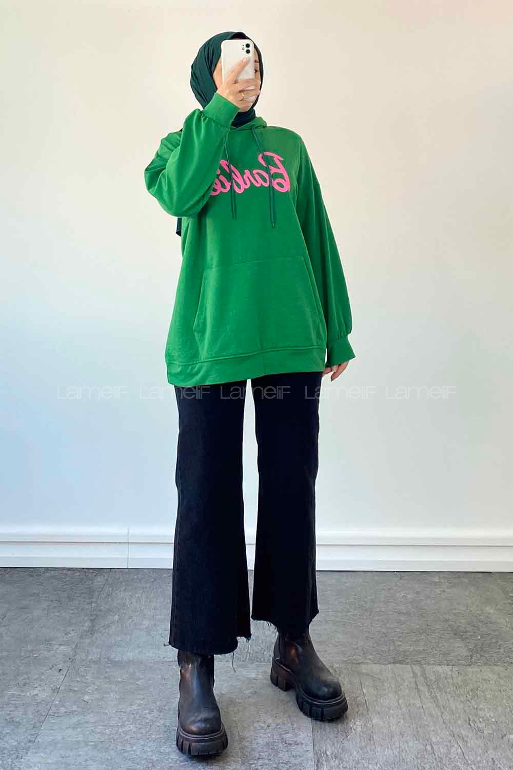 Lamelif Simu Liu Barbie Baskılı İki İplik Sweatshirt Yeşil