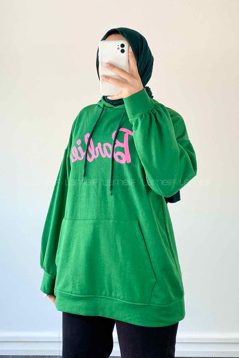 Lamelif Simu Liu Barbie Baskılı İki İplik Sweatshirt Yeşil