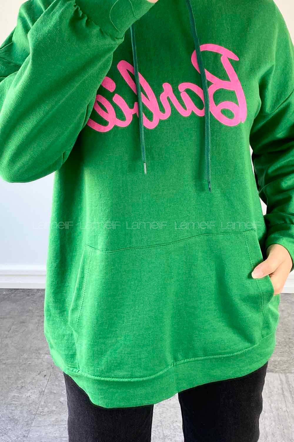 Lamelif Simu Liu Barbie Baskılı İki İplik Sweatshirt Yeşil