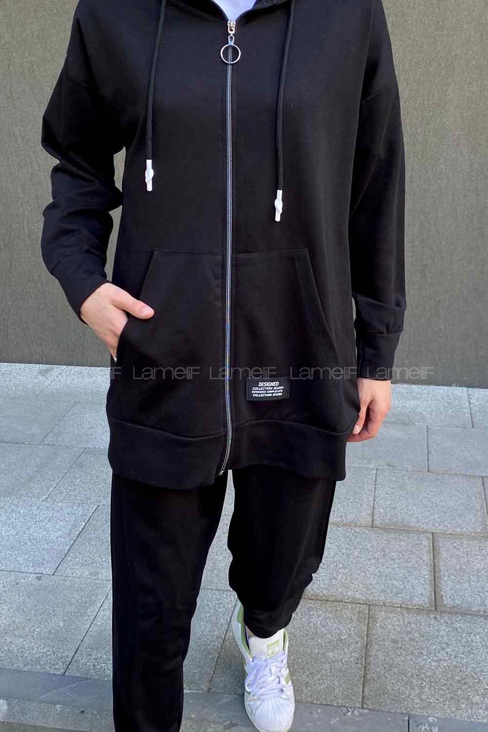 Black Hood Neck Long Arm Without Accessories Cotton Cotton Fabric Elastic Trousers Comfortable Suit