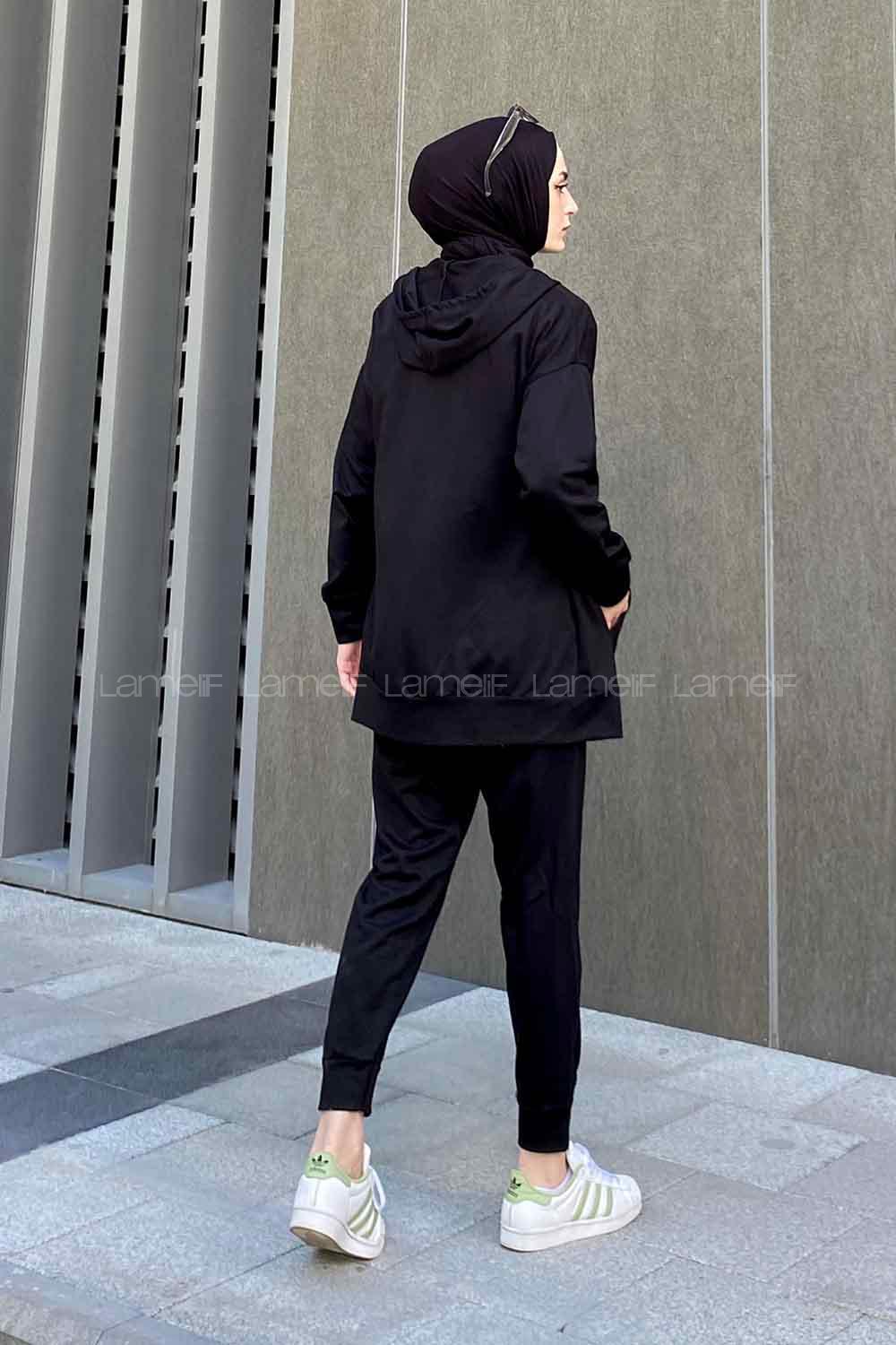 Black Hood Neck Long Arm Without Accessories Cotton Cotton Fabric Elastic Trousers Comfortable Suit