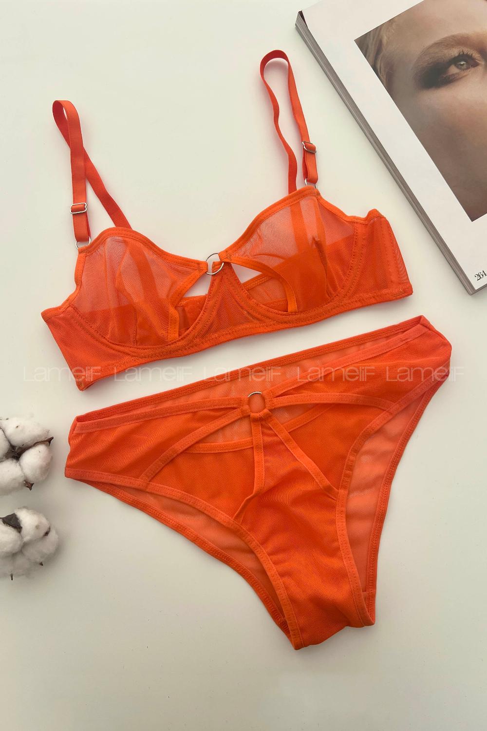 Orange Cotton Fabric Underwire Unsupport 