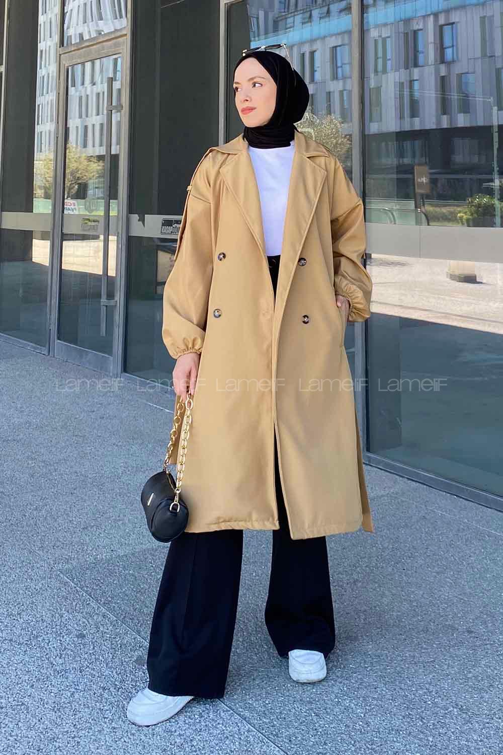 Camel Long Arm Belted Cotton Trench Coat