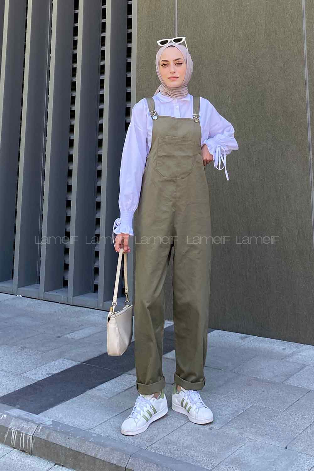 Dark Green Normal Neck Linen Unprinted Overalls