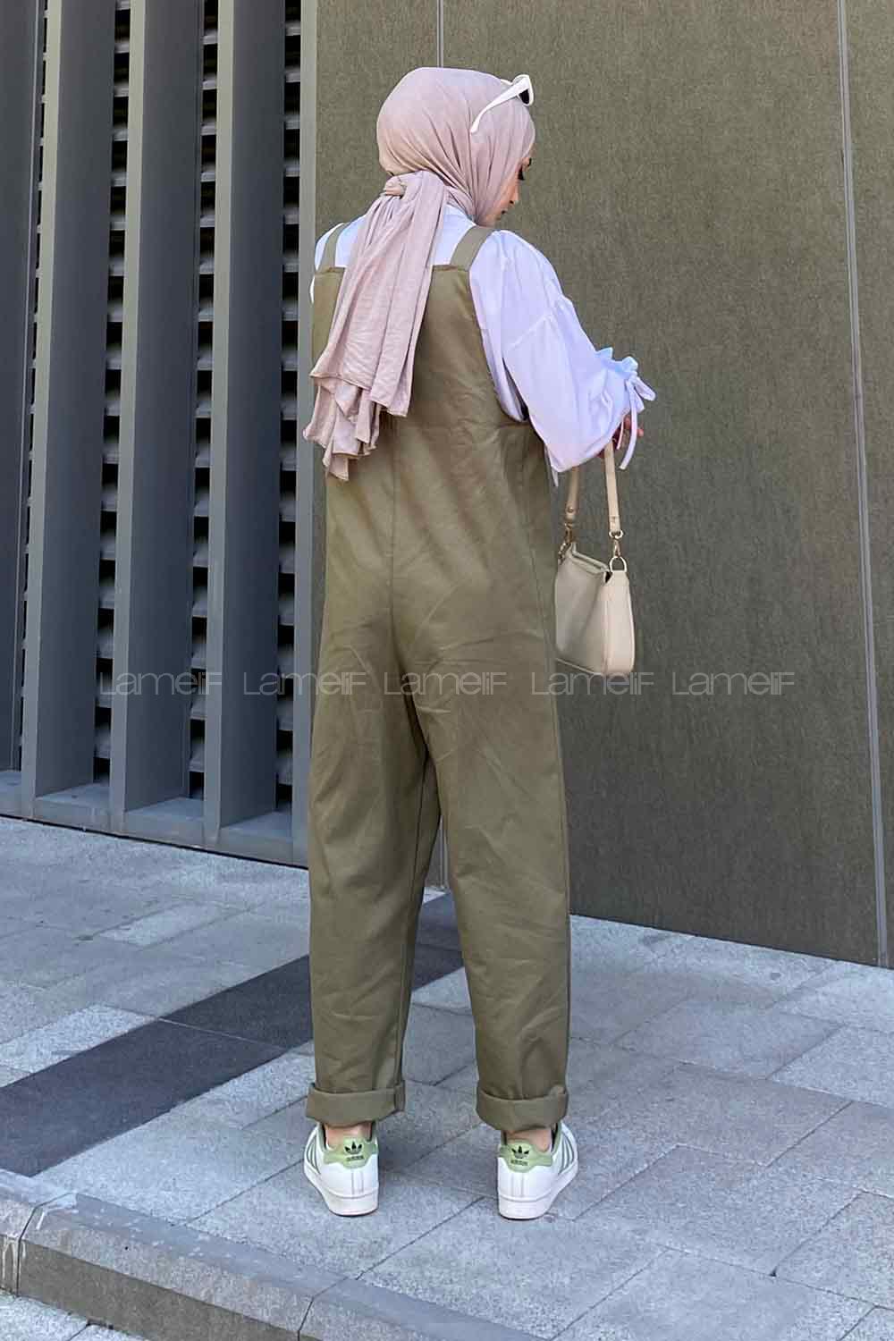 Dark Green Normal Neck Linen Unprinted Overalls