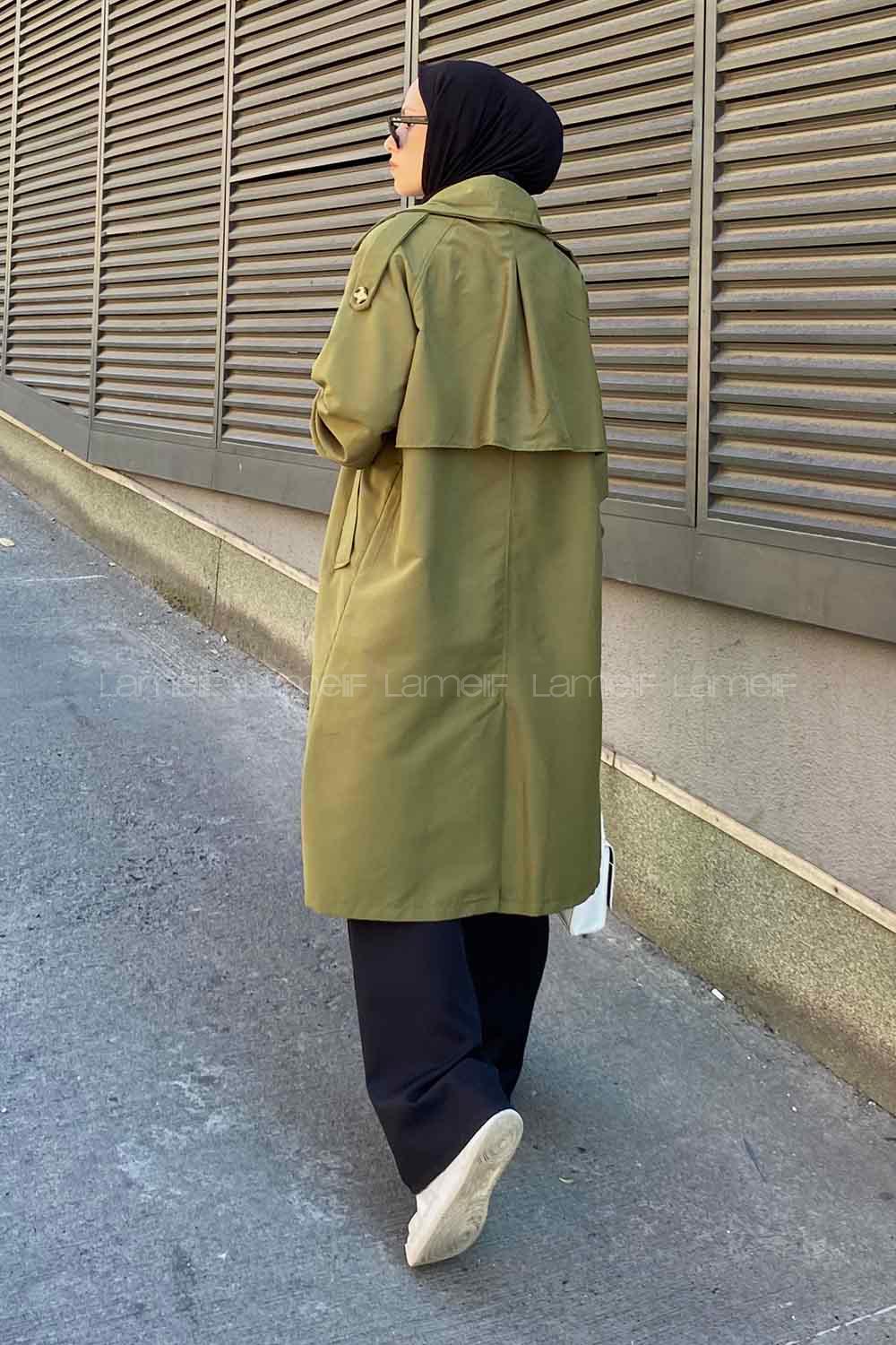 Khaki Long Arm Belted Cotton Trench Coat