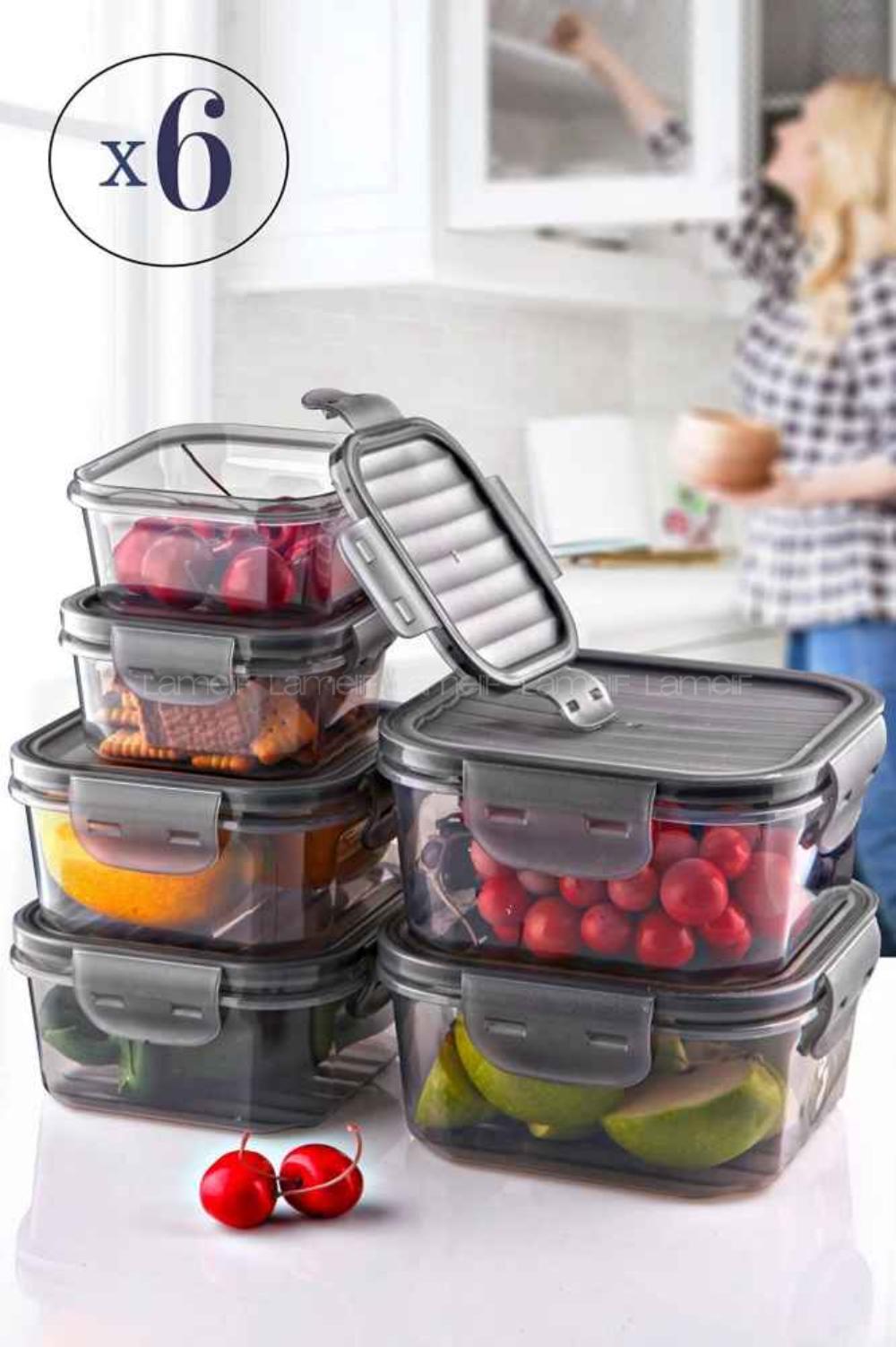 Lamelif 6 lı Tam Vakumlu Kilitlli Erzak Saklama Kabı Seti -hava Geçirmez